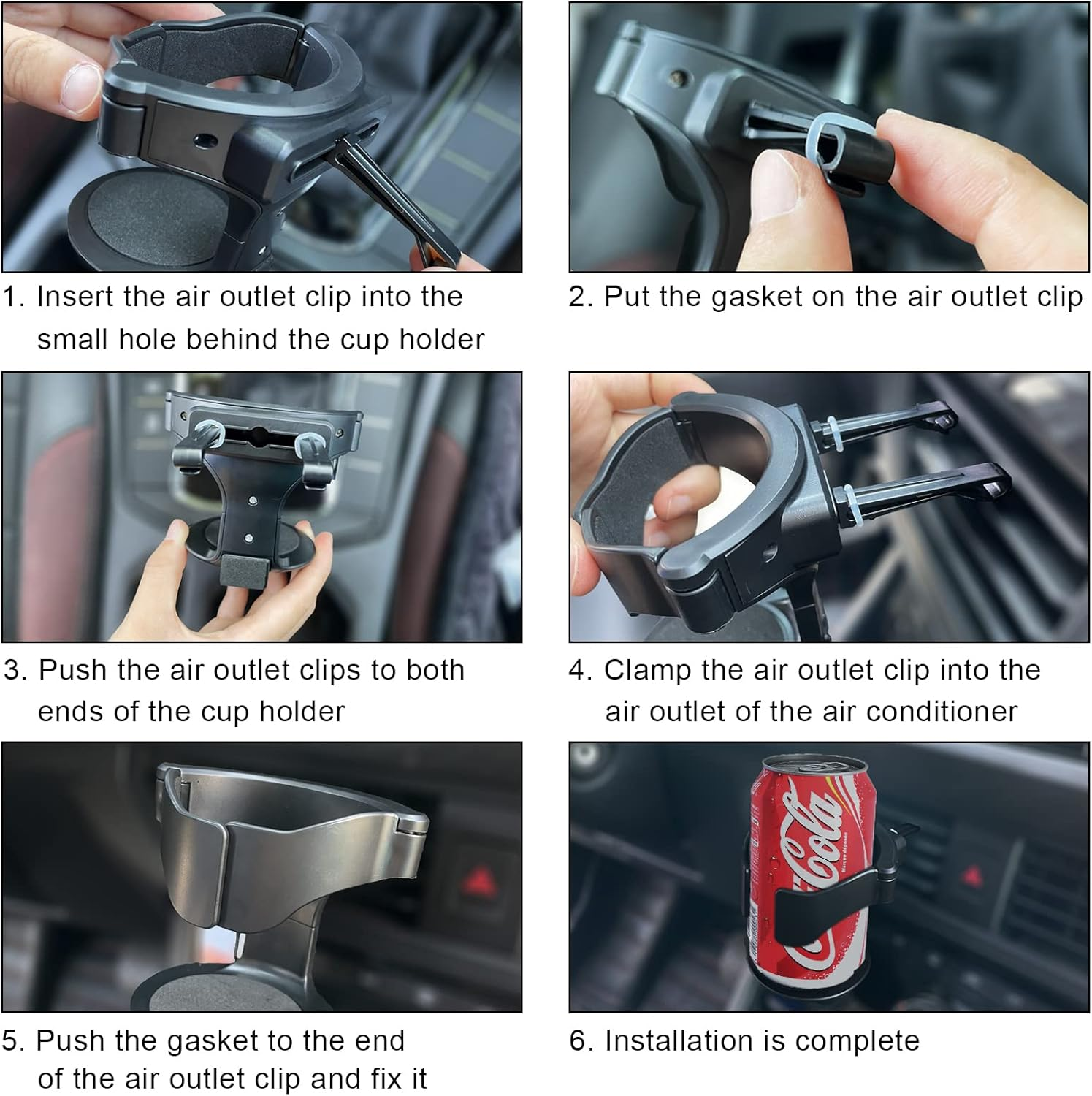 Universal Car Air Vent Cup Holder - Adjustable Mount with Clips for Water, Coffee, Juice, and Tea Bottles