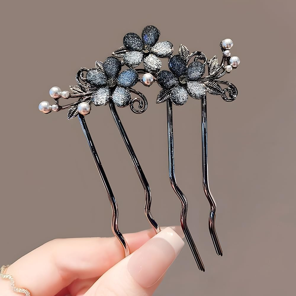 1Pcs Flower Rhinestone Hair Comb Clips Floral Hair Pins for Buns Flower French Metal Hair Pin Hair Fork Decorative Hair Combs French Side Comb Hair Side Combs for Women French Twist Hair Comb Clip