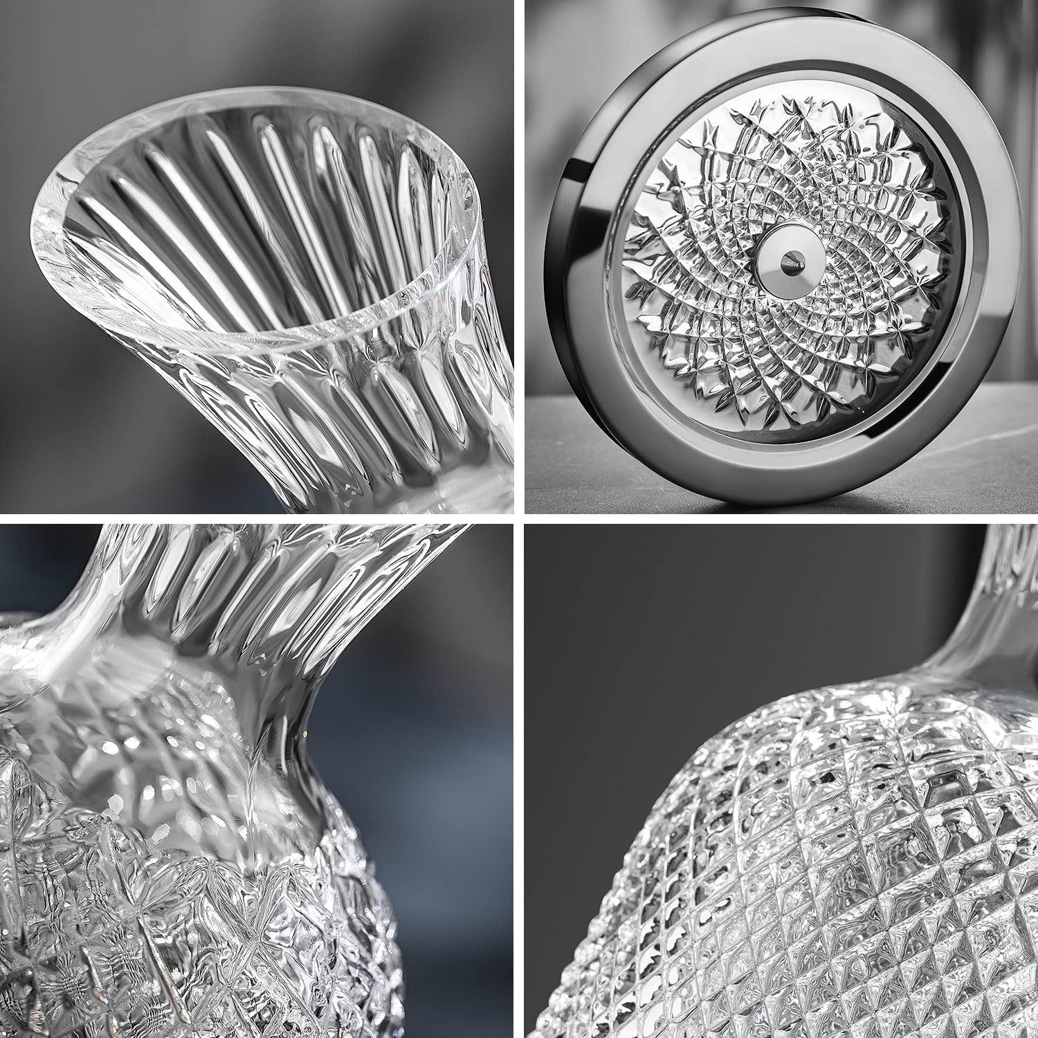 Crystal Wine Decanter Lead-Free Crystal Glass, 360 Degree Spinning, 1.5L Red Wine Aerator Great Gift Box, Wine Accessories image number 4