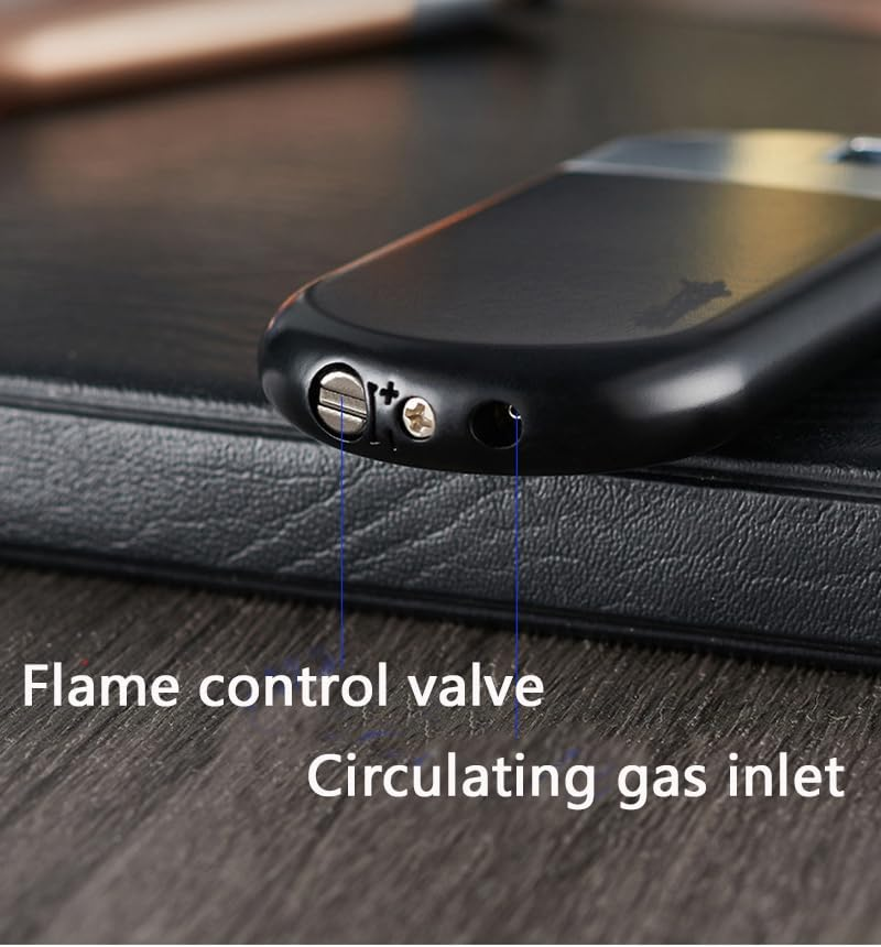Oblique Flame Refillable Windproof Lighter Metal Visible Gas Tank Lighter,Adjustable Flame Intensity Butane Lighter, Compact Wind-Resistant Cigar Lighter, Ideal Gift(No Gas) (Black & Rose Gold) image number 2