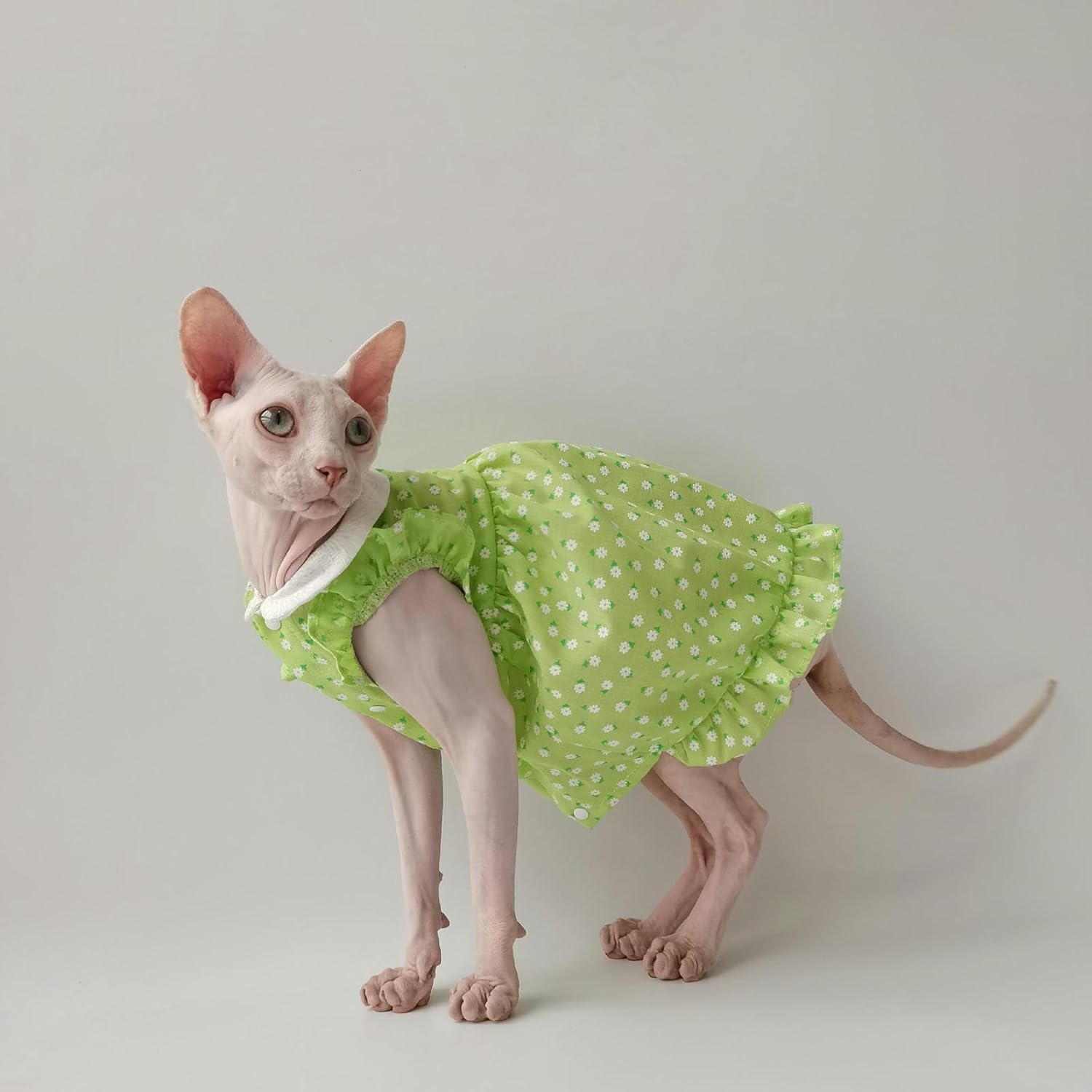 IUOUTG Sphynx Hairless Cats Clothes Lightweight Pet Princess Skirt Girl Cute Floral Kittens Dress with Flying Sleeves Breathable Cat Vest for Devon Rex Pet Apparel in Spring Summer image number 5