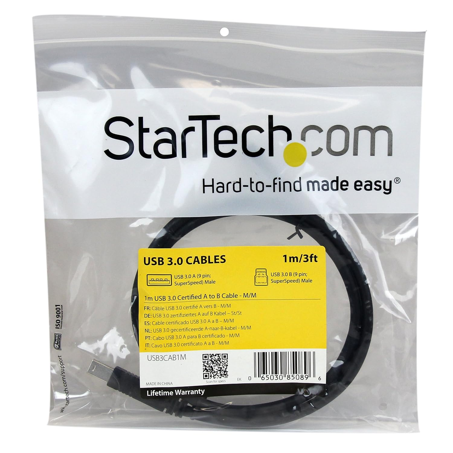 Startech.Com 1M Certified Superspeed USB 3.0 a to B Cable Cord - Black (USB3CAB1M), 3 Feet image number 1