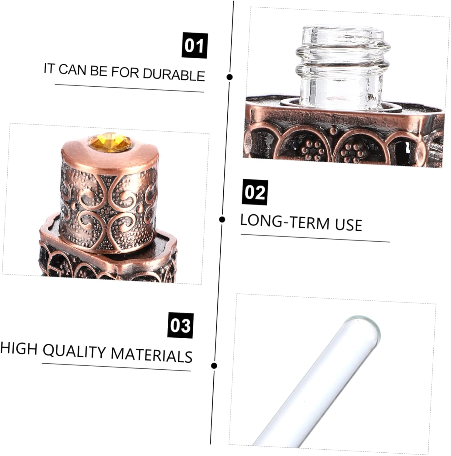 2Pcs Perfume Oil Bottle Essential Oil Spray for Travel Diy Engraved Metal Dispenser Leakproof and Portable image number 4