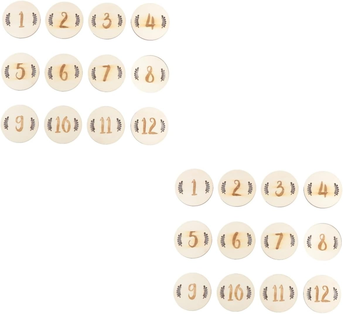 Yardwe 24 Pcs Birth Month Number Cards Wooden Leaves Design Milestone Photography Props for Newborns Monthly Keepsake Shower Gift