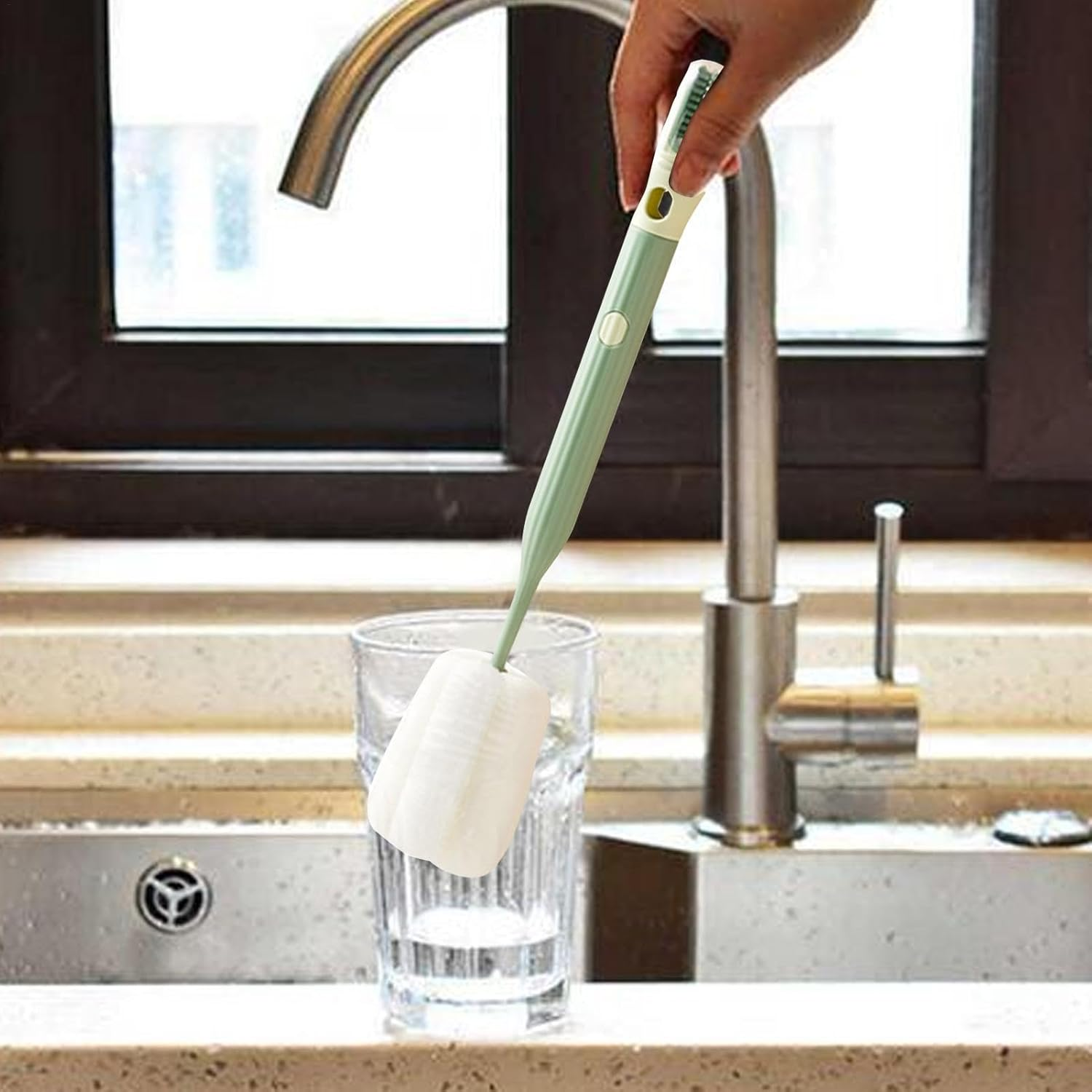 Sponge Bottle Brush - Extended Handle Water Bottle Cleaning Sponge | Cup Cleaning Brush, Multi-Function Flexible Bottle Cleaner Sponge for Dishwashing, Baby Bottles, Glasses image number 3