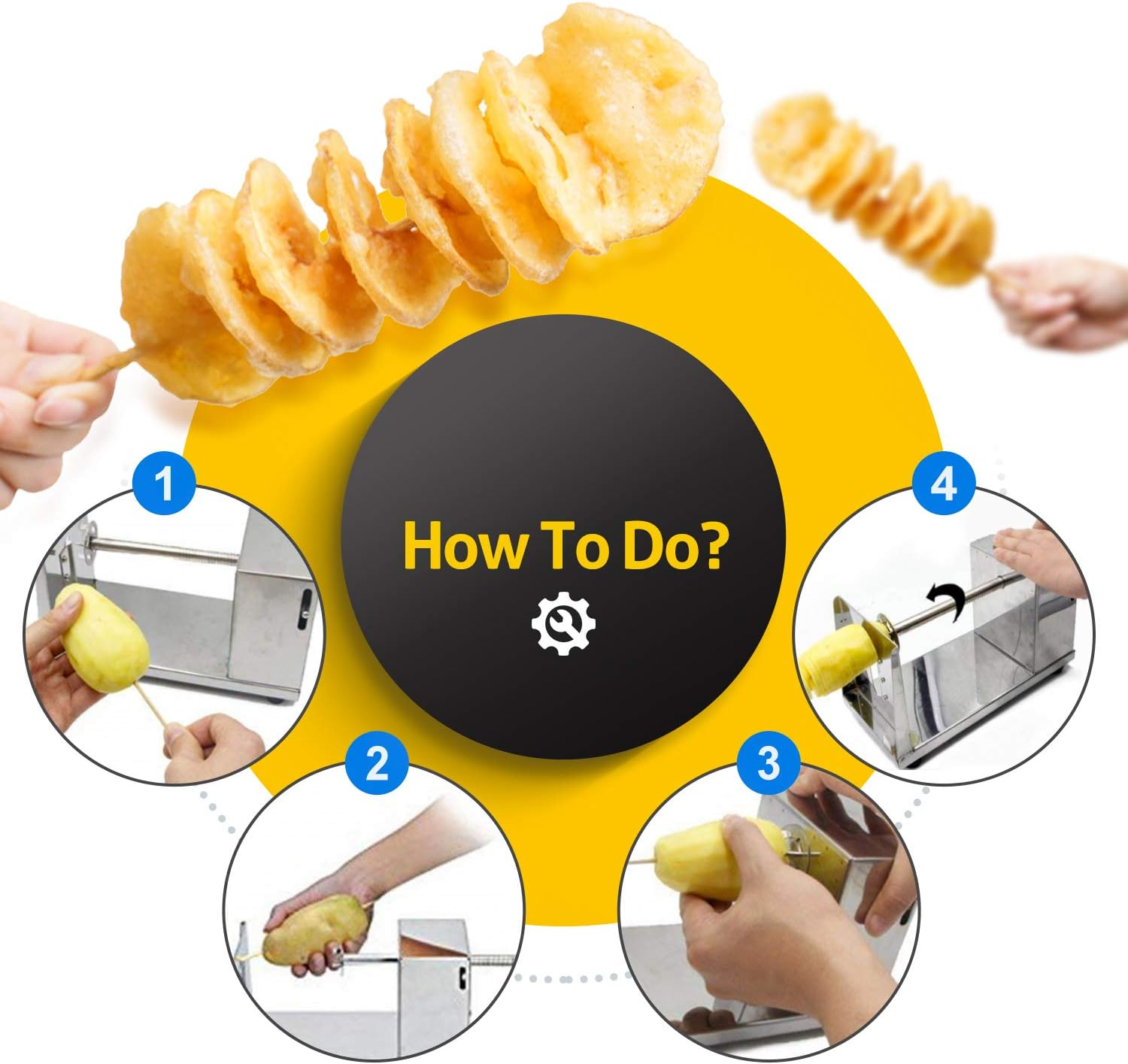 Riorand Manual Stainless Steel Twisted Potato Slicer Spiral Vegetable Cutter French Fry