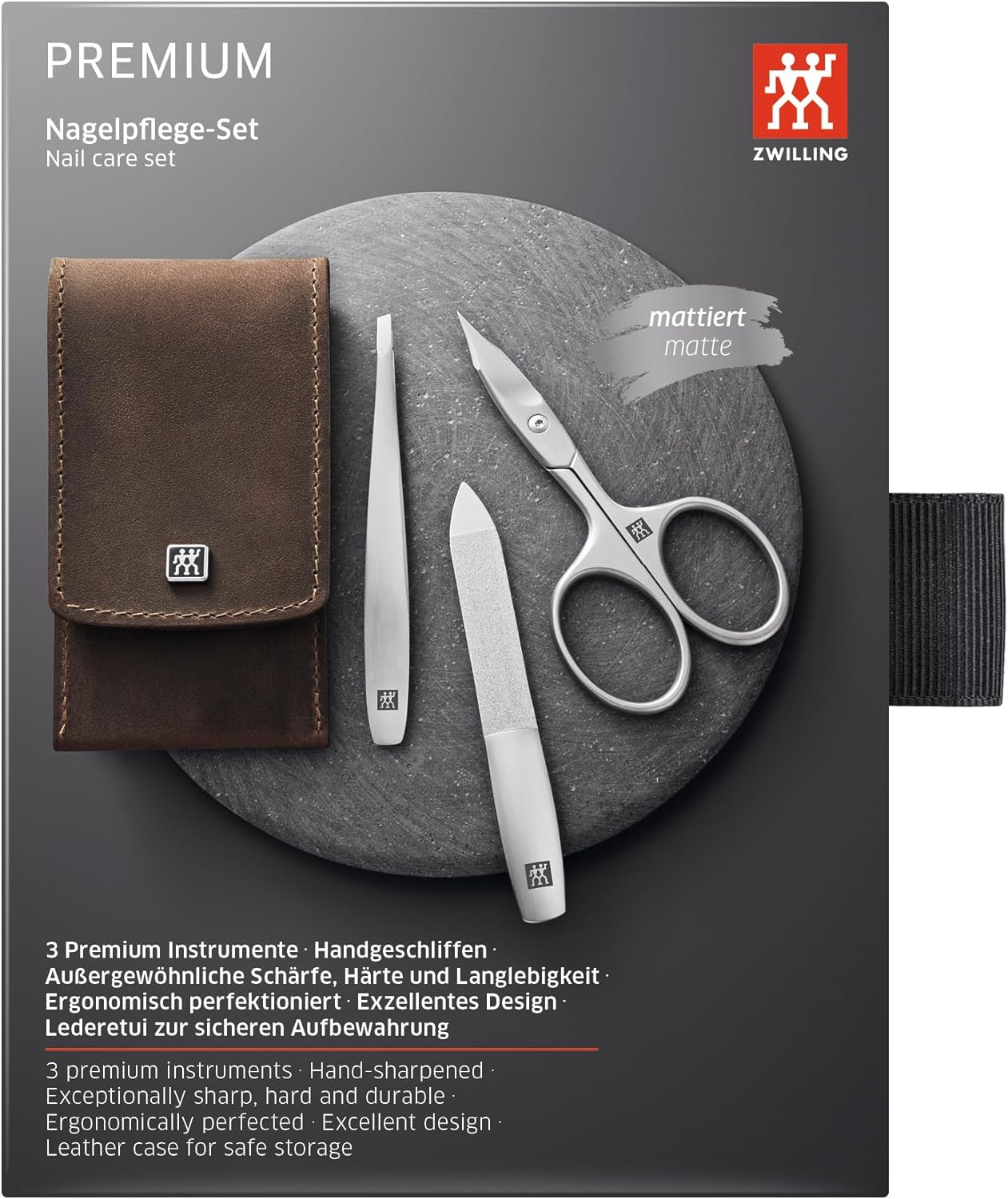 ZWILLING Manicure Set (3 Pieces) Nail Care and Pedicure Set Genuine Leather Case Precise with Combination Nail Scissors, Premium, Brown image number 1