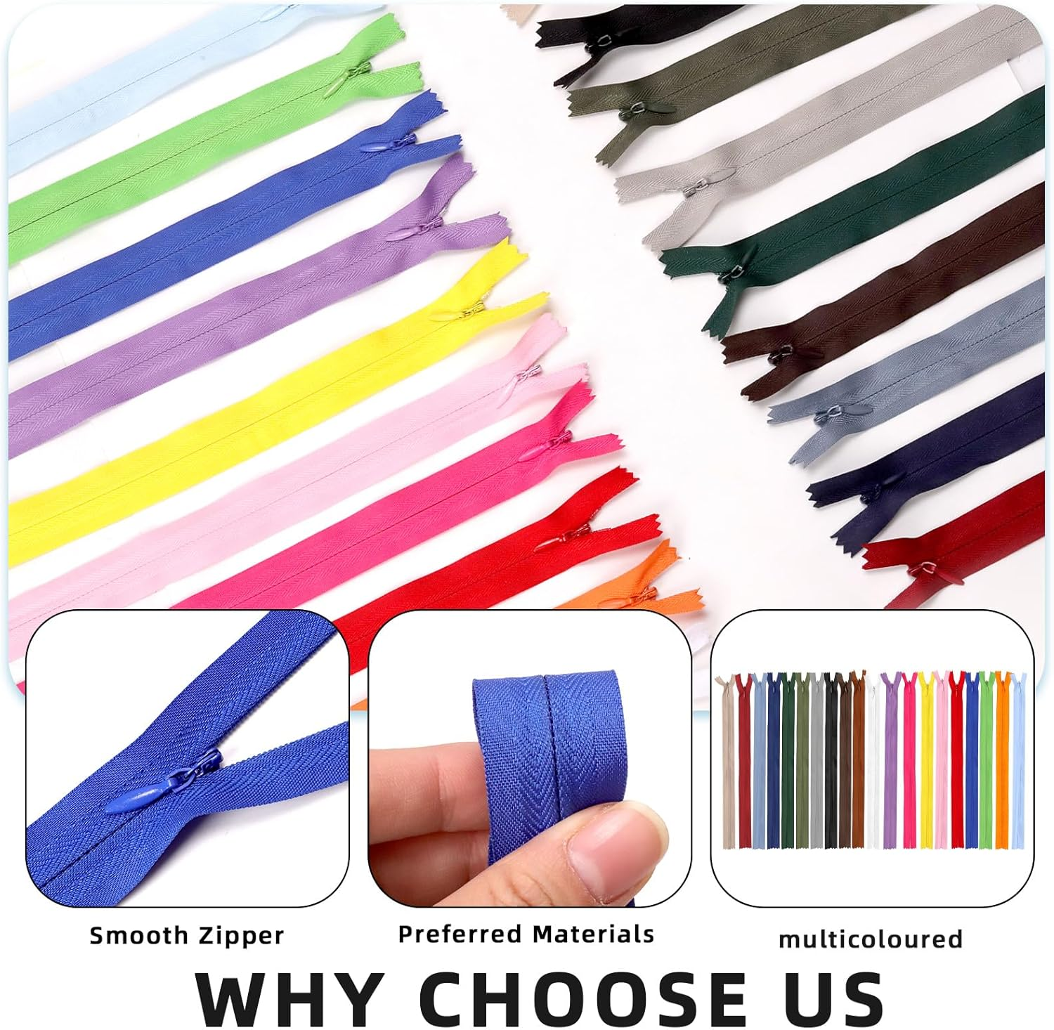 Glarks 22Pcs 40Cm Nylon Invisible Zippers, 20 Colors Nylon Invisible Zipper Bulk, Colorful Conceal Zippers, Crafts Hidden Zippers, Invisible Nylon Coil Zippers with Tools for Sewing Craft