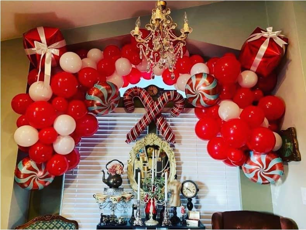 LDFWAYAU Red Balloon Garland Arch Kit for Christmas Red Candy Stars Balloons Xmas Baby Shower Birthday Wedding Party Decorations with Balloon Strip and Glue Dots (B) image number 4