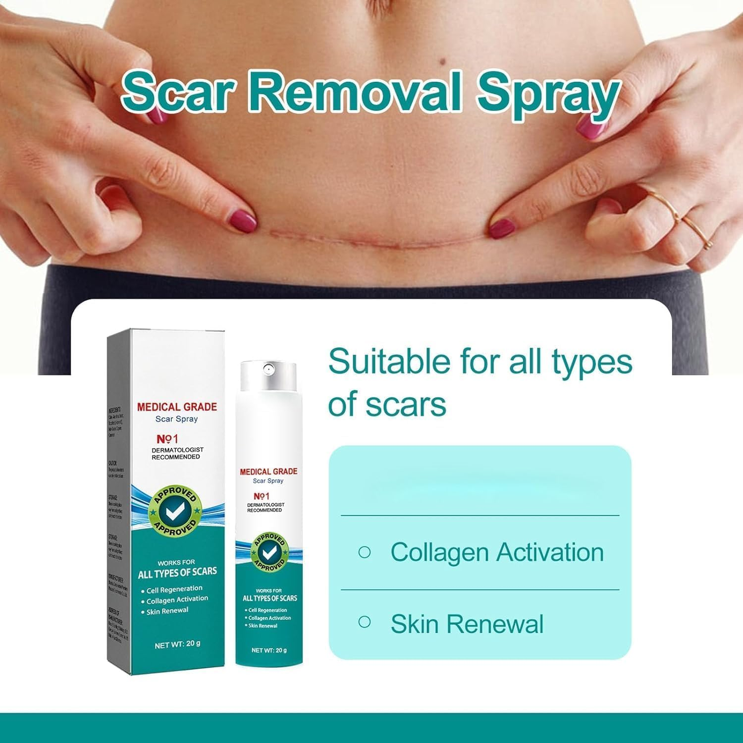 Healing Scar Care Spray, Advanced Formula for All Types of Scars, Acne Scar Treatment, Medical Grade Scar Spray, Facial Acne Scar Treatment image number 3