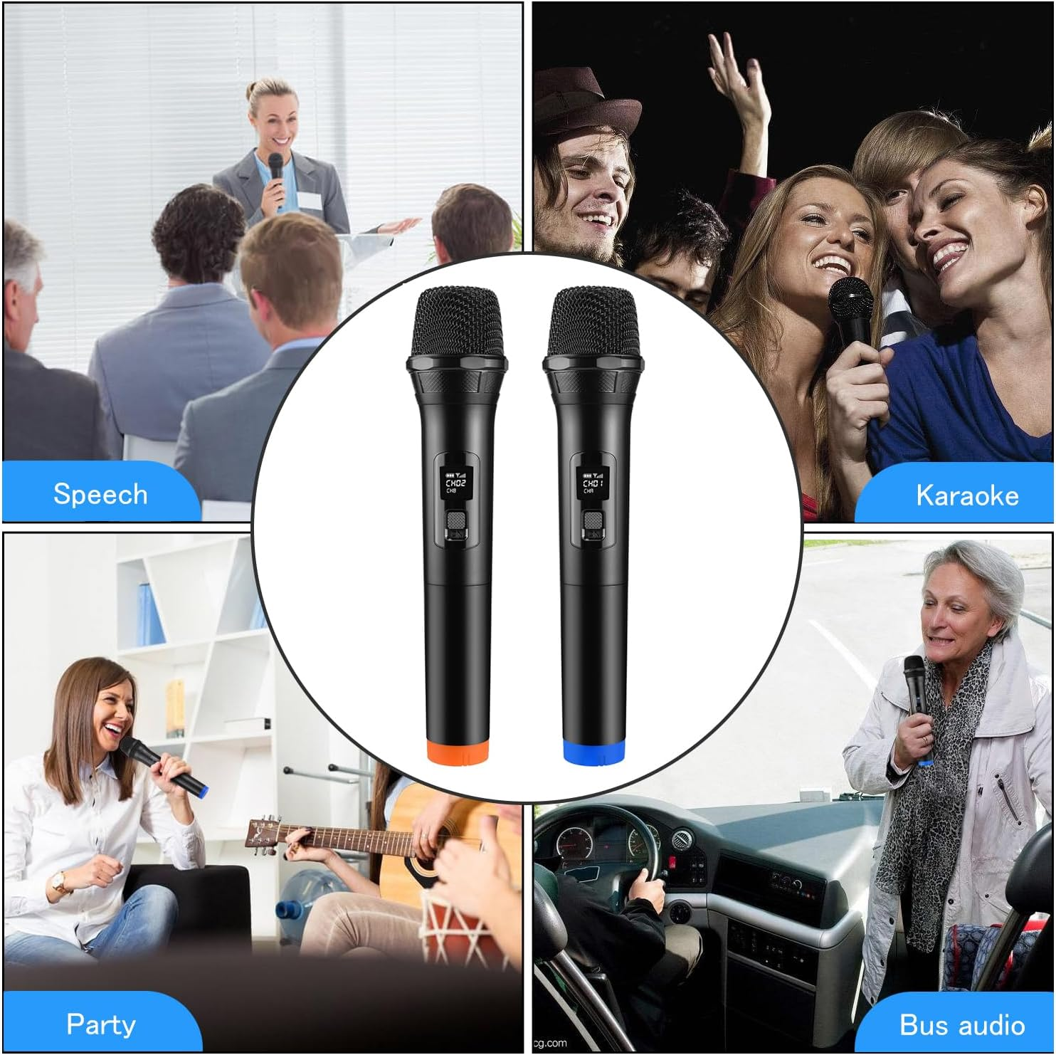 Wireless Microphone Ferbuee Dual Professional Cordless Dynamic Mic Handheld Microphone System for Amplifier, PA System, Karaoke, Meeting, Party, Church, DJ, Wedding, 100Ft image number 2