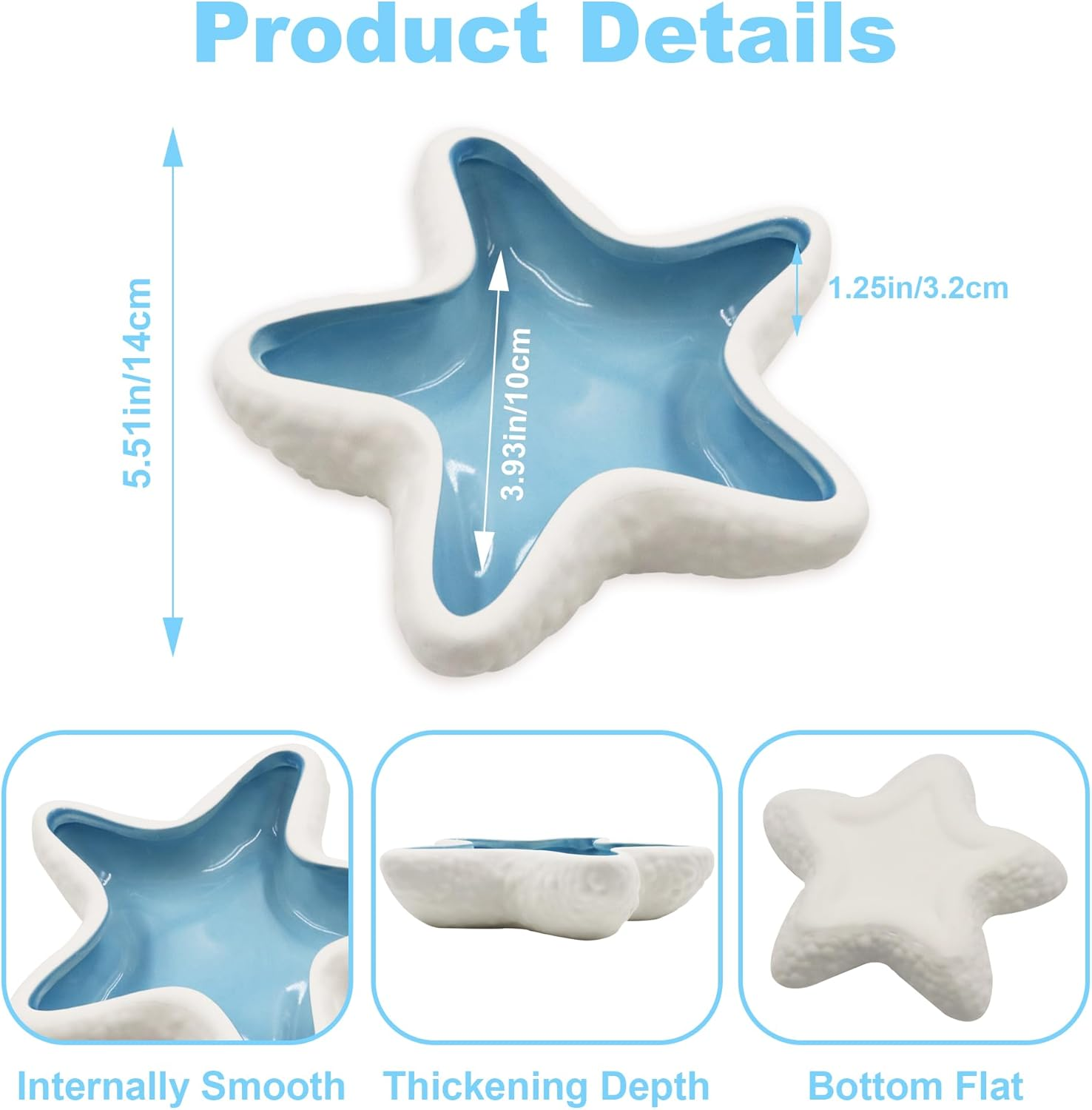 Ceramic Seashell Jewelry Dish Tray, Small Shell Trinket Dish, YITOBA Jewelry Holder Dish Plate for Rings Earring, Aesthetic Decorative Key Bowl, Ocean Beach Blue Coastal Room Decor (Blue) image number 2