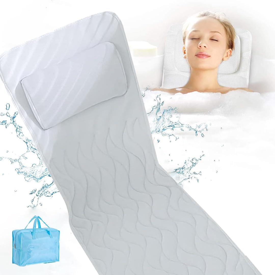BOOC Powerful Full Body Bath Cushion with Neck Support Pillow - 42 X 125Cm, 3D Air Mesh, 14 Suction Cups - Perfect after a Long Day - Home Spa Experience image number 2