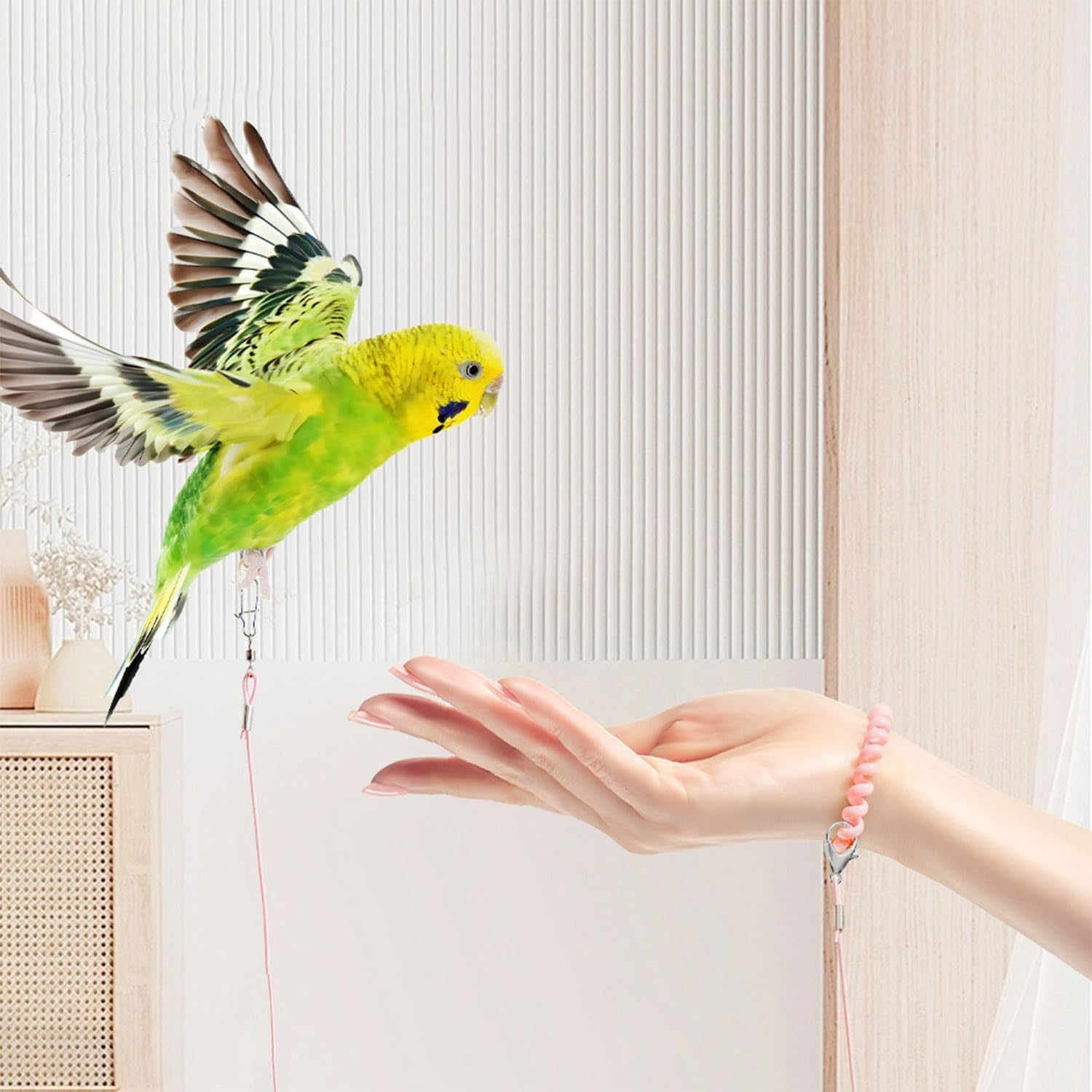 Adjustable Bird Foot Chain Harness Biting Resistant Training Toy with Ankle Ring for Pet Birds Outdoor Flying Training Rope for Terrace (Pink)