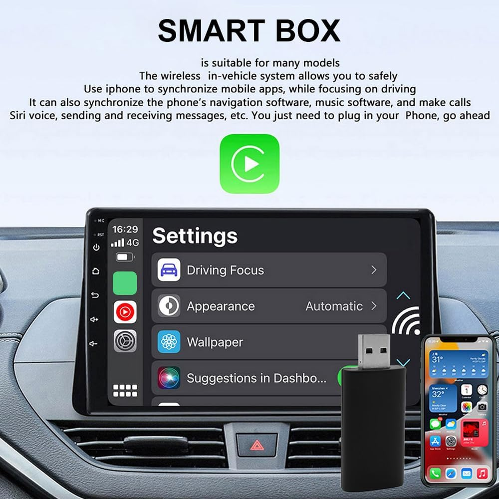 Wireless Carplay Adapter for Car Radio, Apple Carplay Dongle Adapter Convert Wired Carplay to Wireless Carplay for Car Stereo, Wireless Apple Carplay Adapter Auto-Connect for Ios 10+ Smooth and Stable image number 2