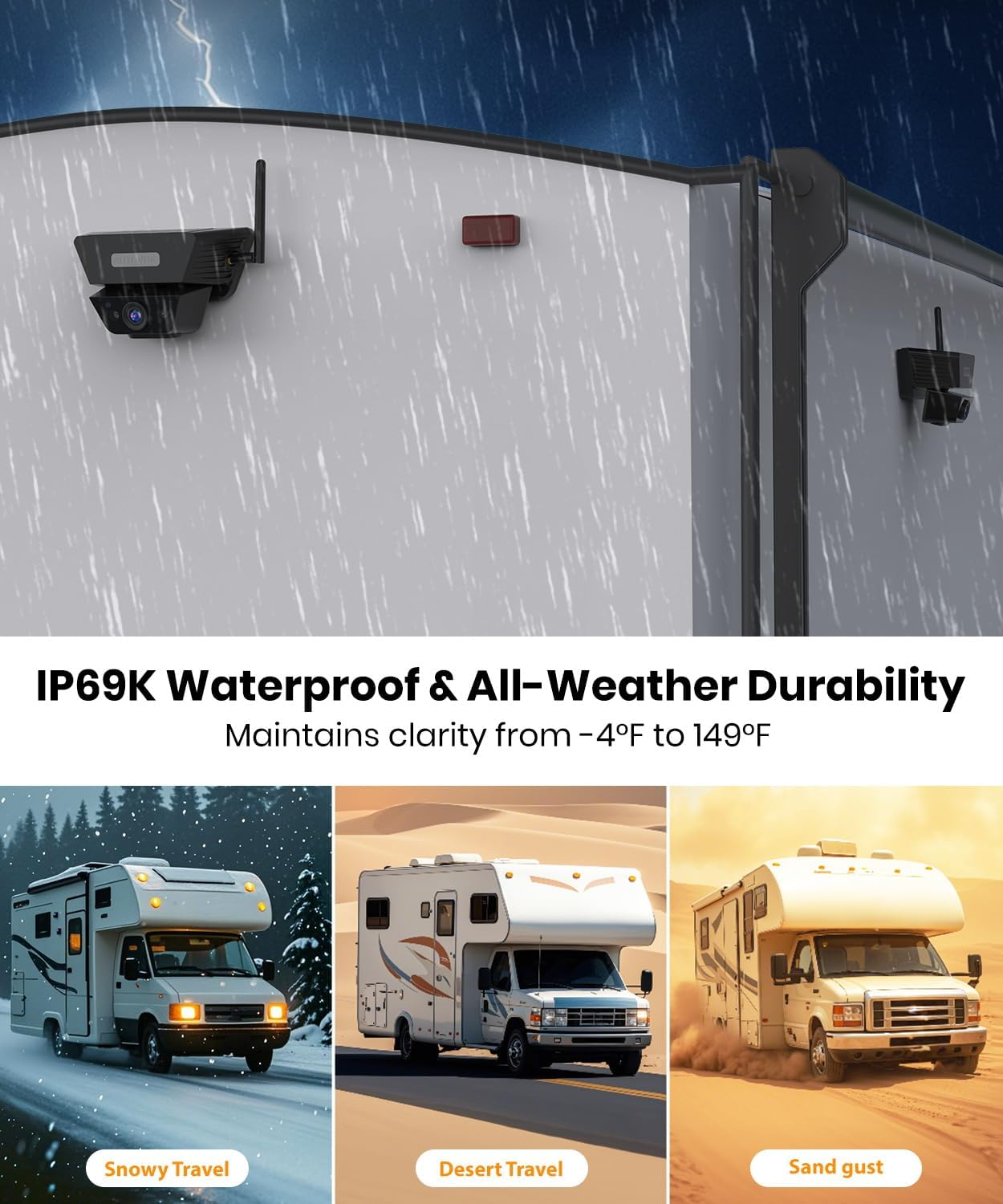 Solar Backup Camera Wireless for Rvs and Trailers No-Installation - 7.2" HD 1080P Monitor,Dual Camera System, Strong Magnetic Scratch-Proof Rear View Camera for Trucks, Campers, Suvs, and Cars image number 2