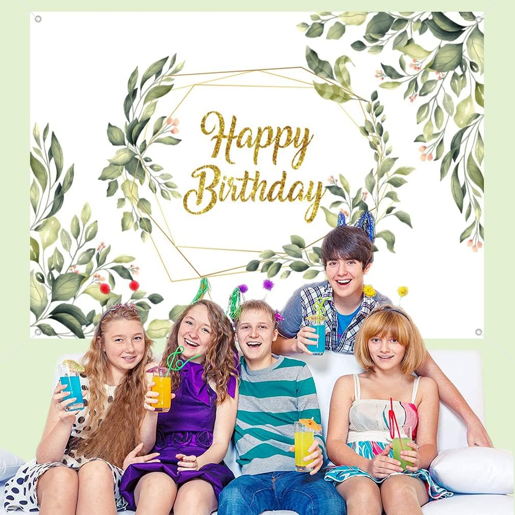 Happy Birthday Backdrop Gold Eucalyptus Greenery Leaves Birthday Banner Birthday Decorations Happy Birthday Photobooth Props for Birthday Party Supplies for Women 150Cm X 90Cm