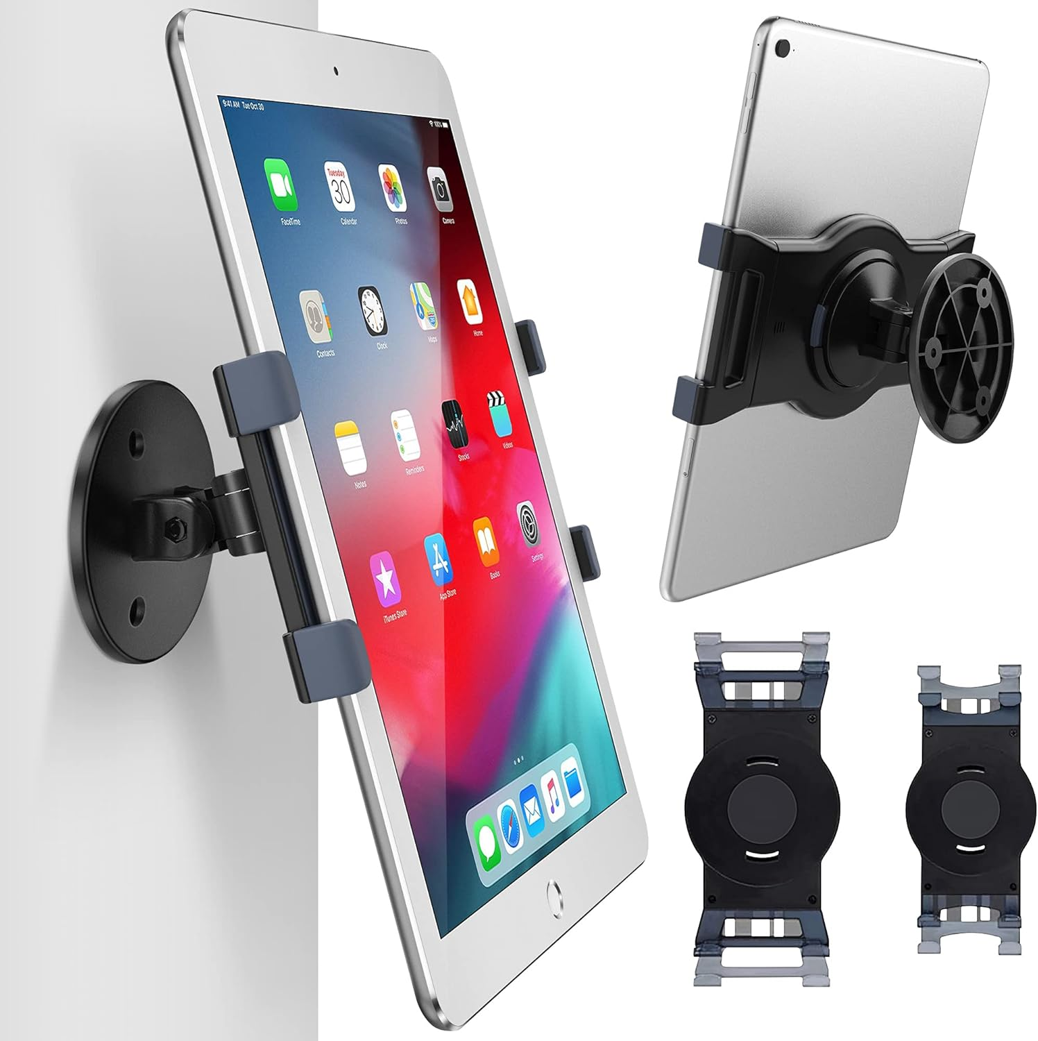 Abovetek Ipad Wall Mount, Swivel 360&deg; Rotating Tablet Holder Two Brackets to Fit 6-13" Tablets, Horizontal/Vertical Tilt Ipad Arm for Flexible Viewing Angles in Kitchen Showroom Retail Store (Black) image number 2