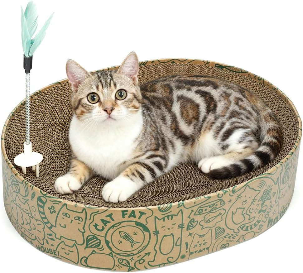 Cat Scratcher, Cardboard, 2 in 1, Oval Pet Cat Cot, Scratching Pad, Corrugated Cardboard, Lounge Bed, Furniture Protector, Toy