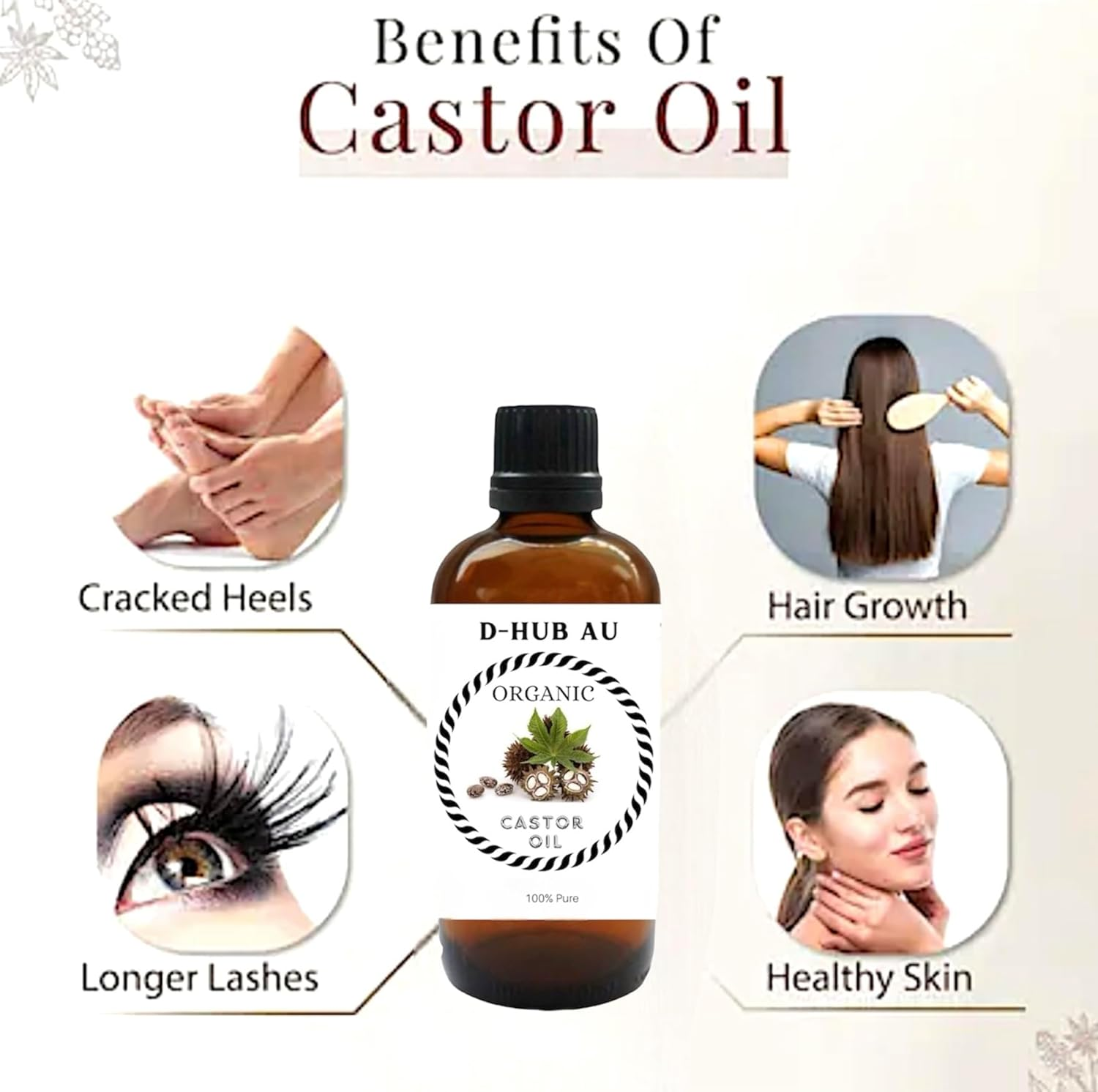 D-HUB AU: 100Ml Organic Castor Oil Pure Cold Pressed Hair Oil Lash Serum, Certified Pure Castor Oil for Hair Growth Serum, Castor Oil Pack Hexane Free for Eyebrows, Eyelash Serum, Scalp Oil, Beard Growth Oil , Body Massage Oil for Dry Skin | Packaging in Australia May Vary. image number 1