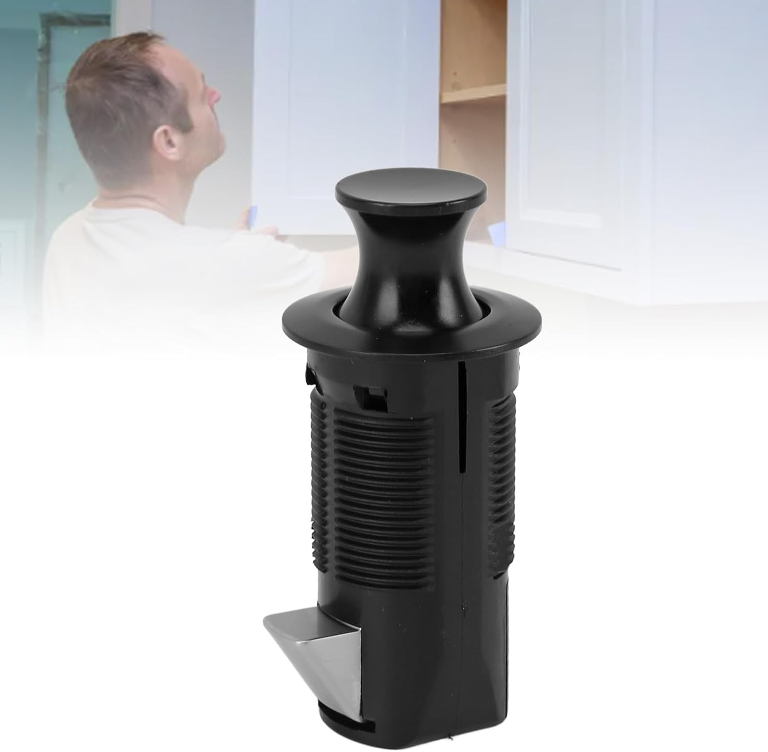 Round Button Zinc Alloy ABS Cabinet Lock with Push to Open Mechanism, Stylish Design for Rvs, Yachts, Furniture Cabinets, Quick Installation without Drilling (Black) - Chrome image number 6