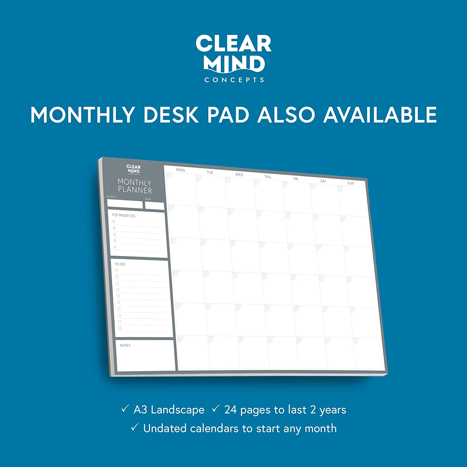 Weekly Planner Desk Pad by Clear Mind Concepts&reg; - 52 Undated A3 Tear-Off Sheets - 120Gsm Quality Paper - Boost Your Productivity & Organisation image number 6