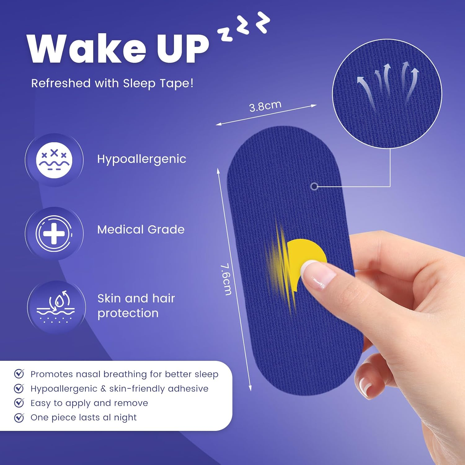 Mouth Tape for Sleeping | anti Snoring Sleep Tape | Soft & Hypoallergenic | Improve Sleep Quality & Nasal Breathing | Premium Cotton | Suitable for Men and Women (Blue, 90 Pcs) image number 4