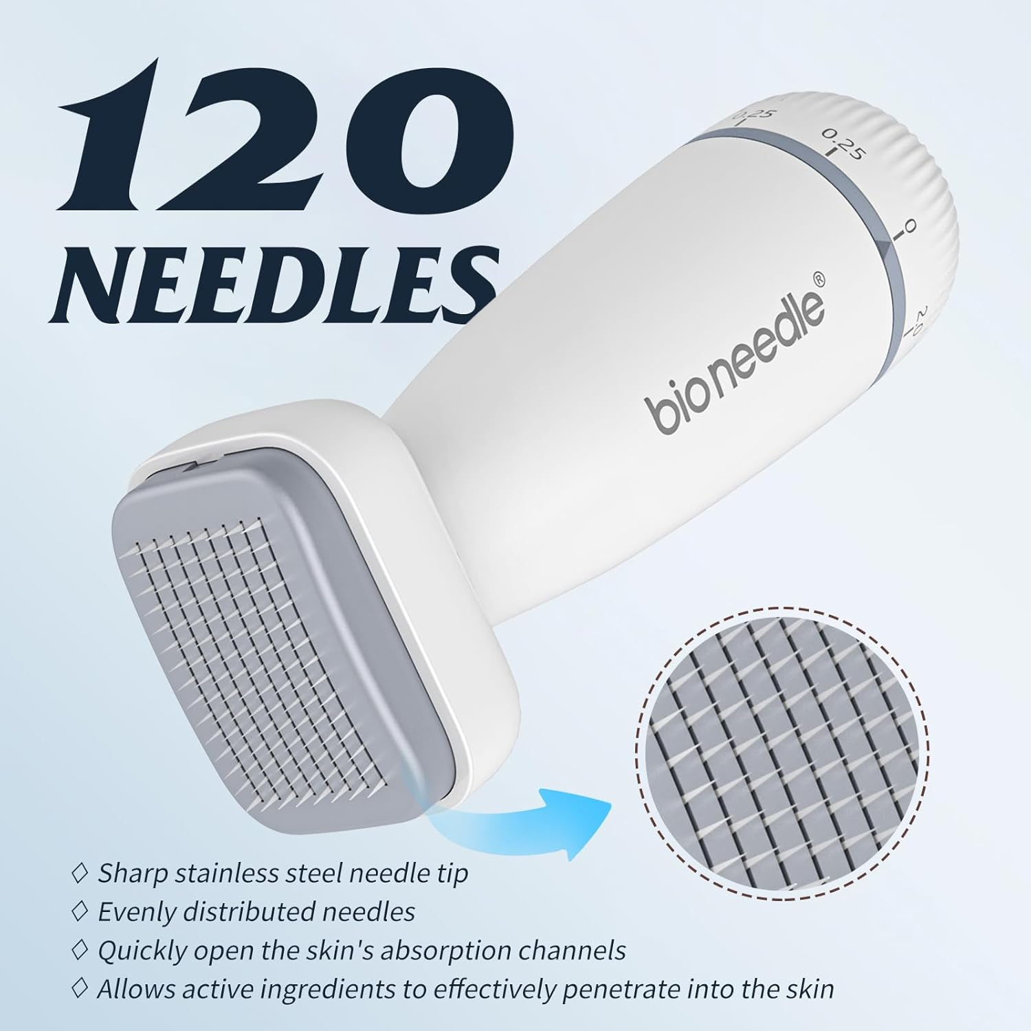 Bioneedle Derma Stamp 120 Microneedling Titanium Adjustable Dermastamp 0-2Mm Derma Roller Microneedling Pen for Hair Growth Facial Skin Care image number 2