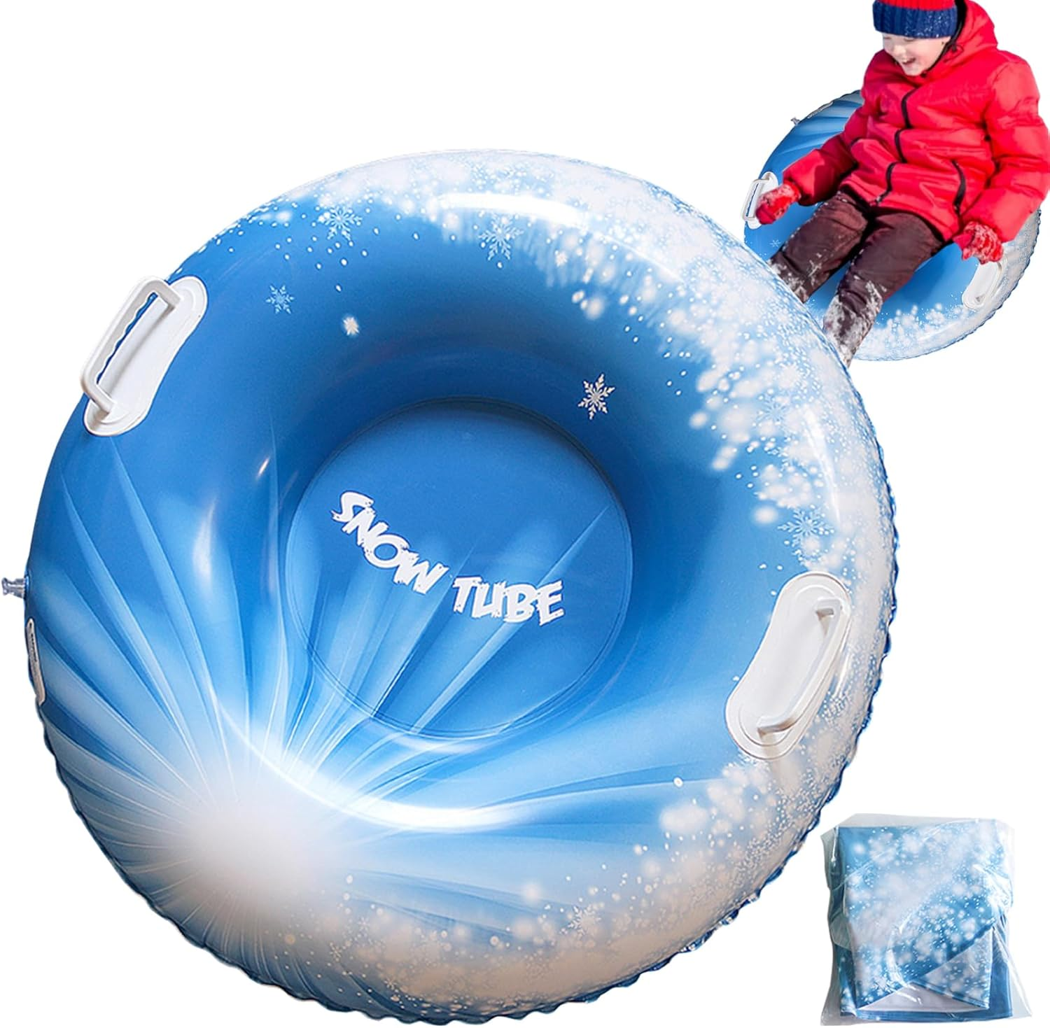 Snow Tube 33.5 Inch Sleds for Adults, Inflatable Snow Sled with Handles Heavy Duty Adult Sledge Thicken Snow Toys Inflatable Ski Ring Inflatable Snow Tubes Inflatable Sled for Winter image number 2