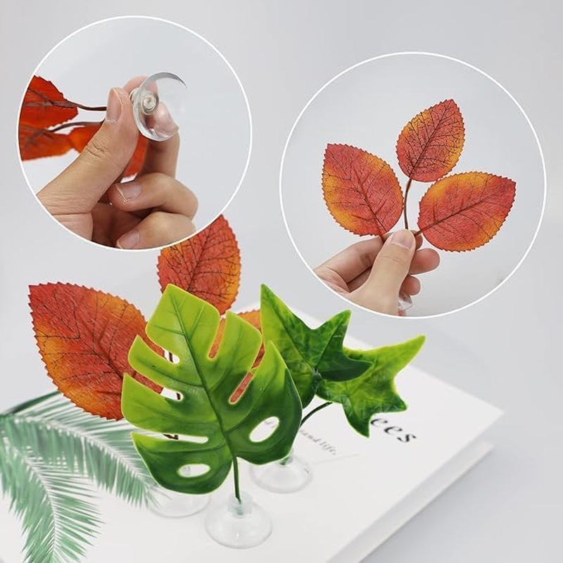 8 PCS Fish Tank Decoration Betta Bed Leaf Betta Fish Hammock Toys Double Leaf Betta Pad Artificial Aquatic Plants for Aquarium Decoration Plastic Plant for Betta Habitat image number 5