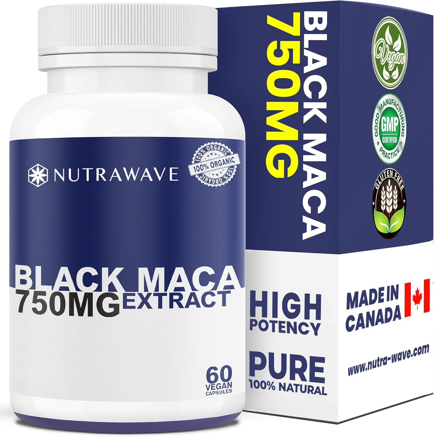 Nutrawave Organic Black Maca 4:1 Extract 3000Mg Capsules, Non-Gmo, Vegan, Gluten Free, 60 Capsules image number 1