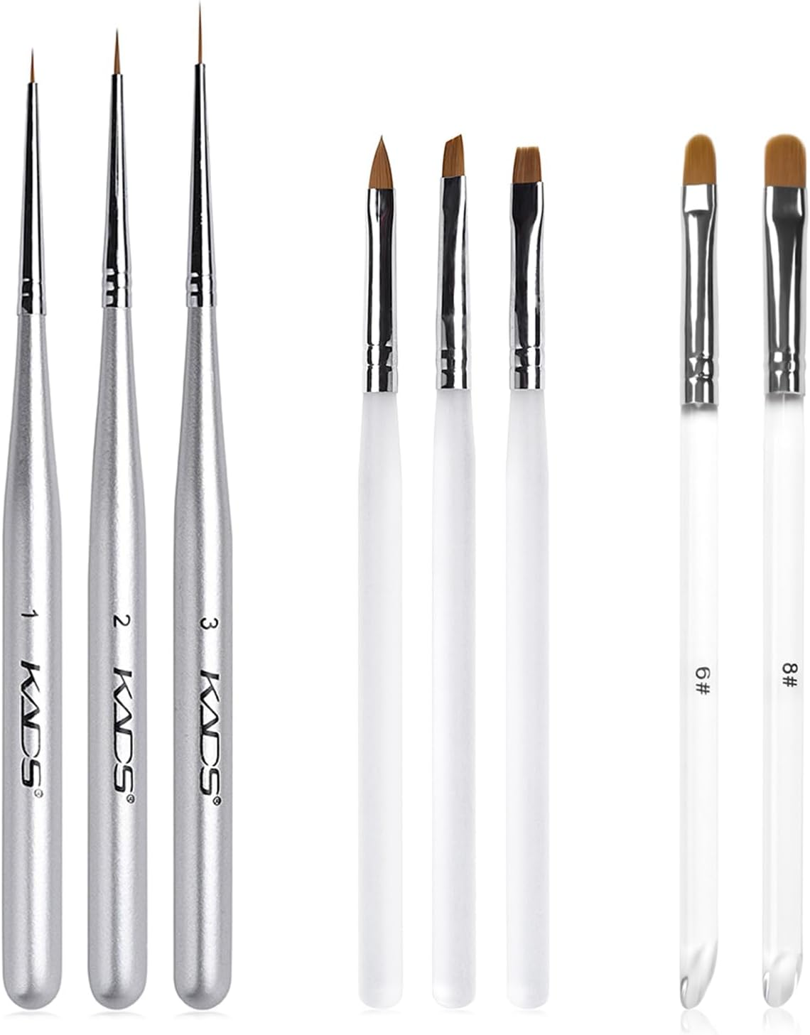 KADS 8 Pcs Nail Brushes Set-Nail Liner Brush Nail Gel Brushes Ponined Flat Oblique Brush and Oval Brush image number 1