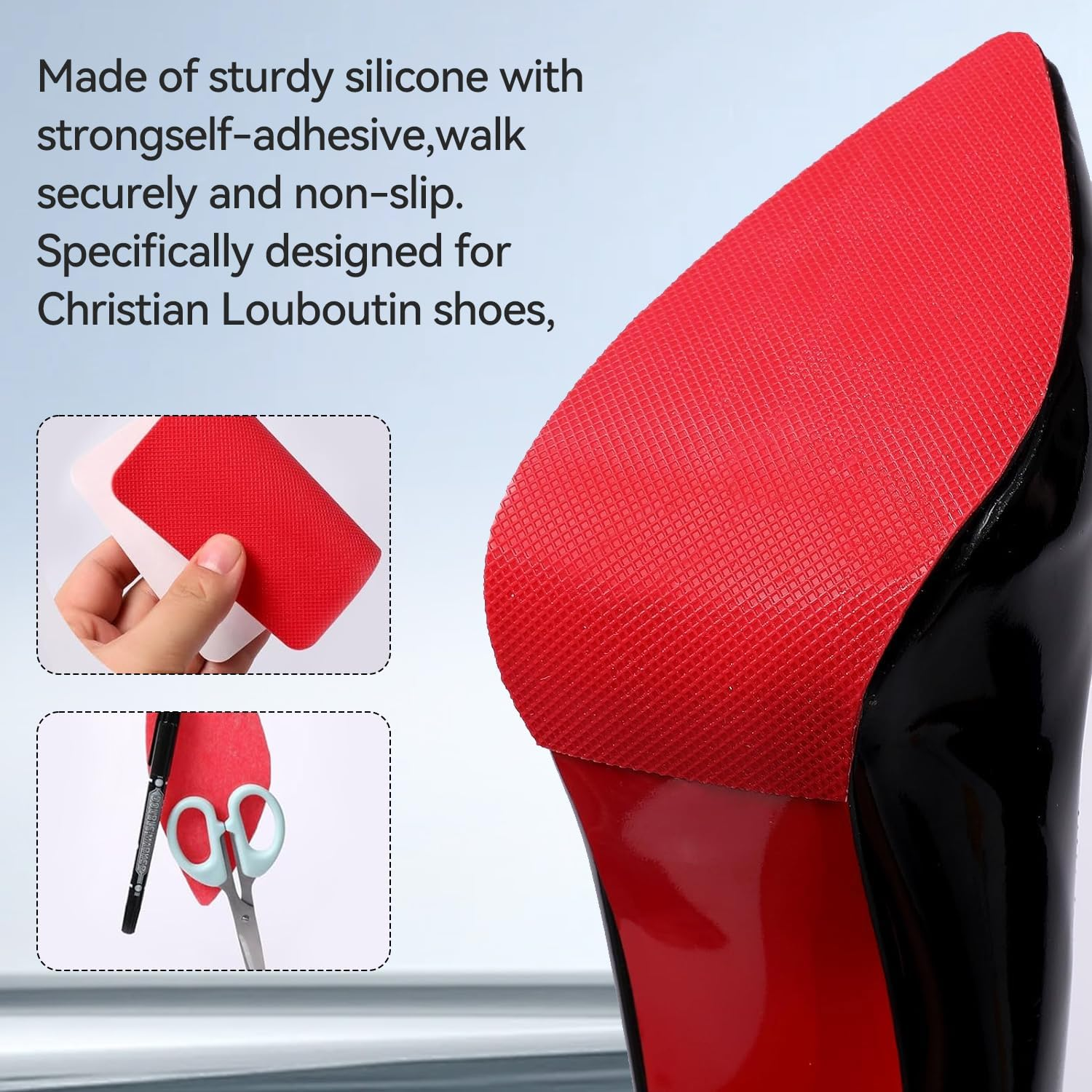 4 Pack Sole Protector Shoe Pad Red Non Slip Grips on Bottom of Shoes Cushion for High Heels Leather for Women image number 2