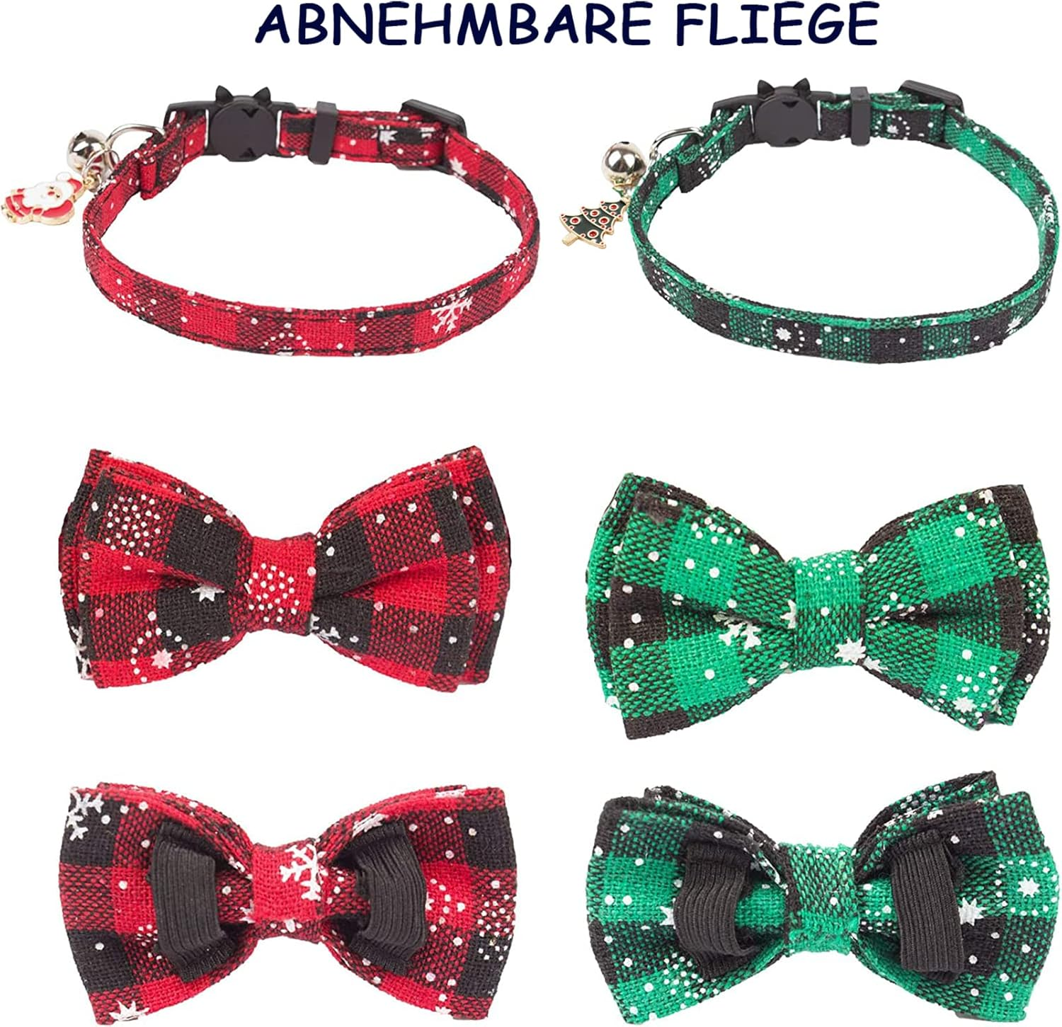 Pack of 2 Christmas Cat Collar with Bell Adjustable Bow Cat Collar Soft Cat Collar Christmas Snowman Christmas Tree Pendant Cat Christmas Costume Collar image number 3