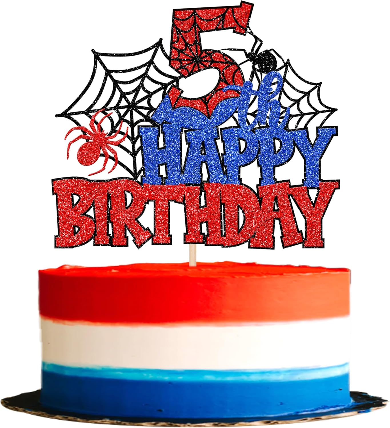 SYKYCTCY 1 Pack Spider Happy 5Th Birthday Cake Topper Glitter Spooky Party Cake Picks for Spider Theme 5Th Birthday Baby Shower Boys Girls Kids Party Supplies image number 2