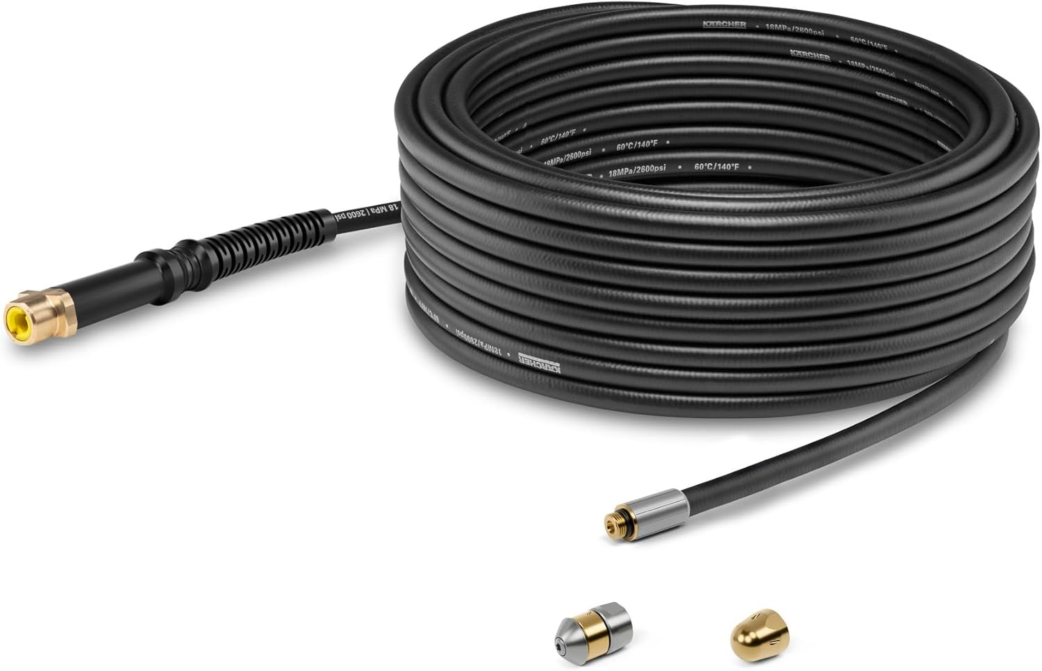 K&auml;rcher Pipe Cleaning Kit PC 15 for Pressure Washers (Length: 15 M), 360&deg; Cleaning Effect Thanks to Rotating Nozzle Made of Brass and Stainless Steel, Flexible Quality Hose, Black