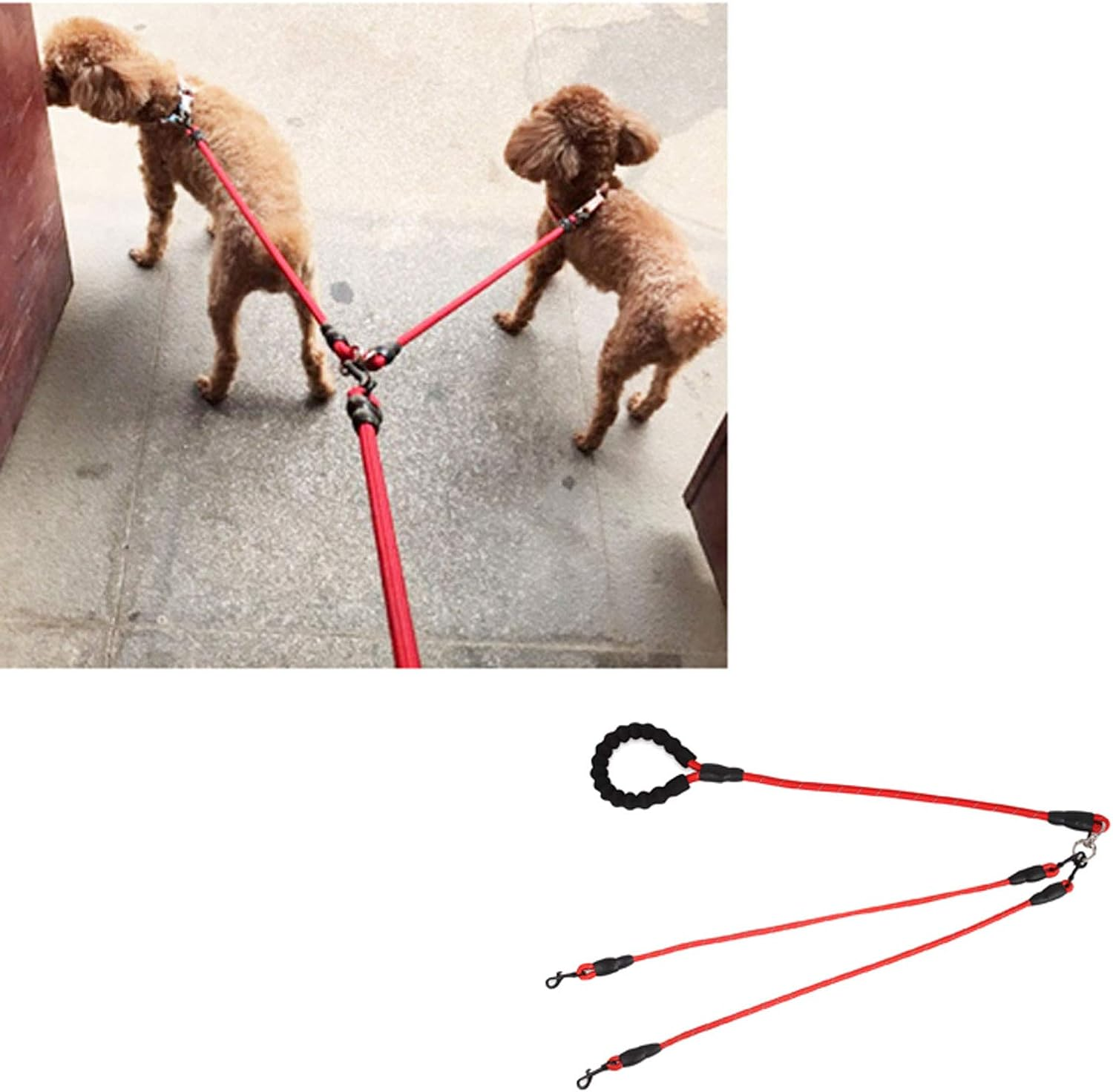 Greeney 3 Way Dog Leash,No Tangle Multiple Dog Rope Leash Nylon Pet Straps for Dog Outdoor Walking (Red) image number 3