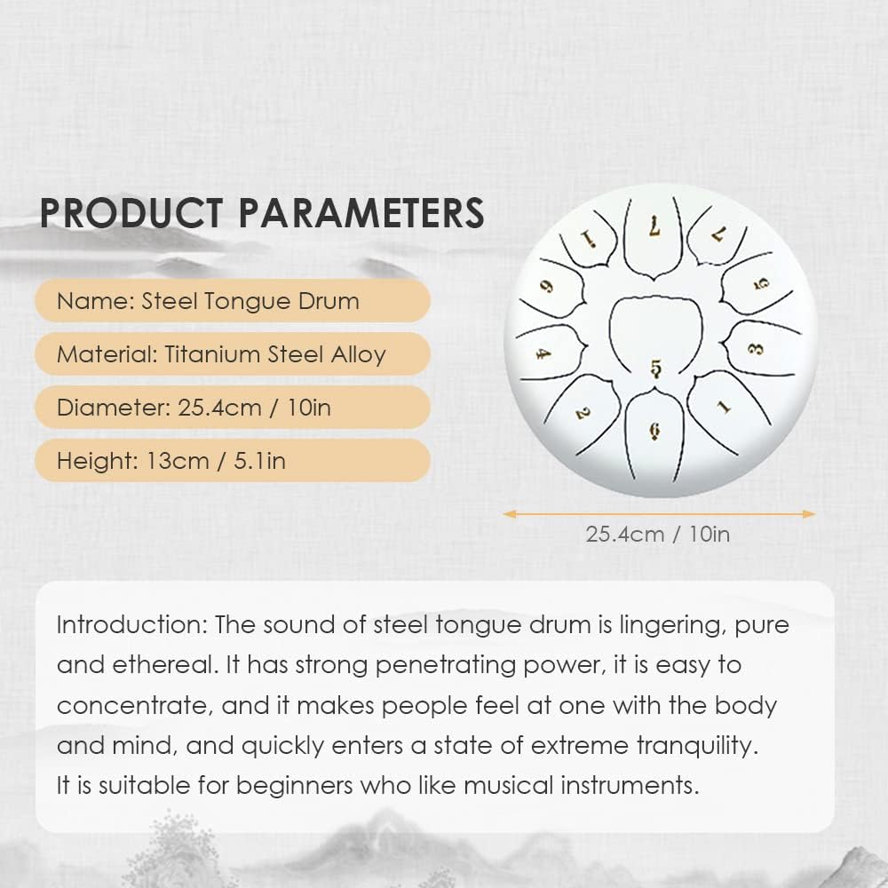 10 Inch Steel Tongue Drum 11 Notes Handpan Drum with Drum Mallet Finger Picks Percussion for Meditation Yoga - Dark Blue image number 4
