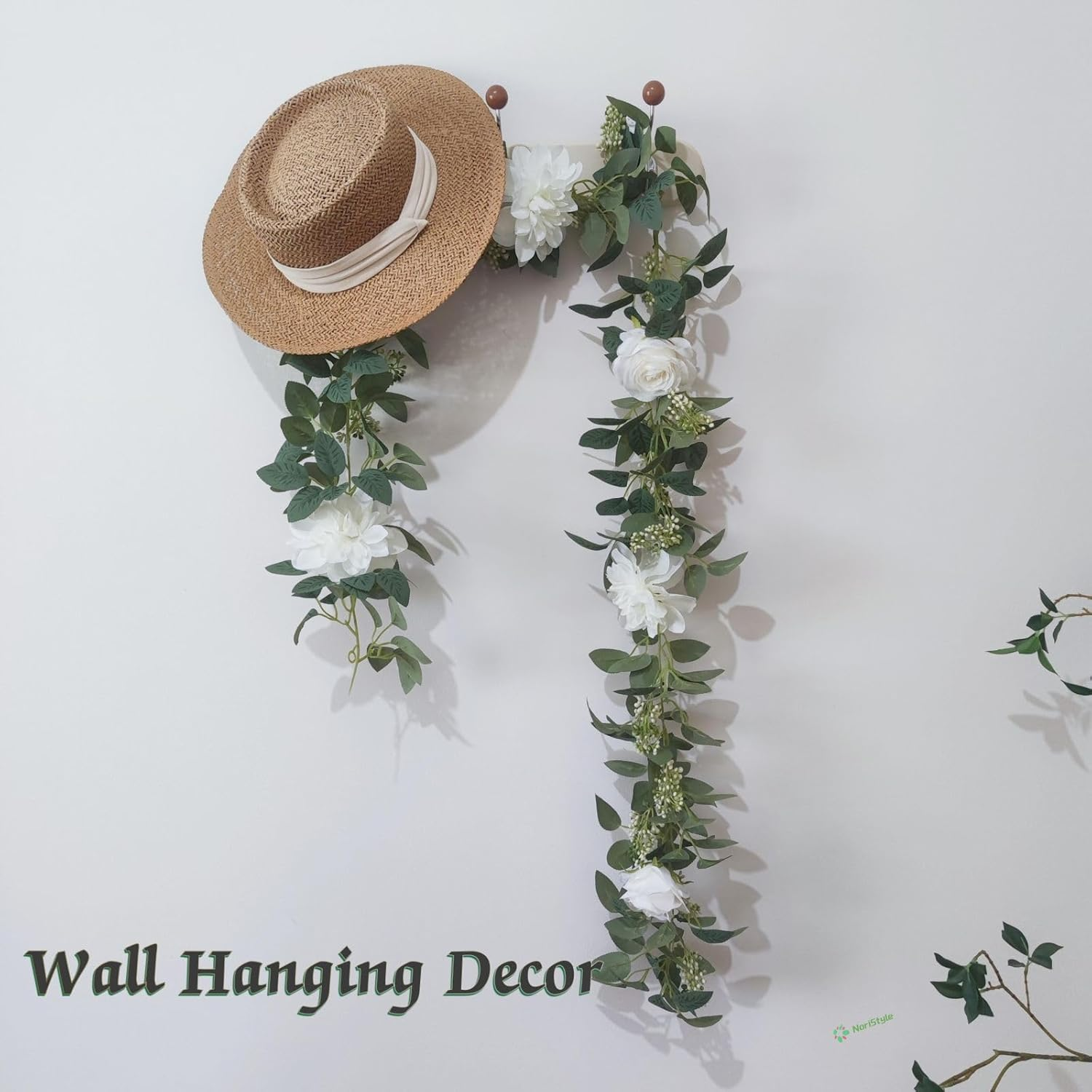 Artificial Flower Garland for Wedding Decor, 2 Packs Silk Artificial Green Hanging Vines with White Flowers for Home Wedding Bridal Shower Indoor Outdoor Garden Party Decorations image number 6
