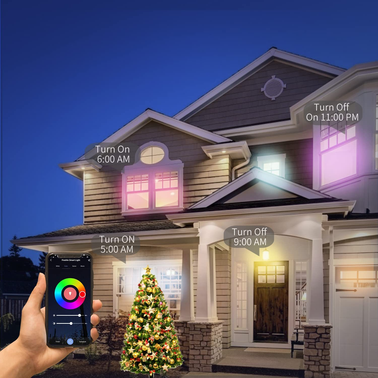 Smart Spotlight FRESHIN GU10 RGBCW Wifi LED Downlight Multicolor Lights Dimmable Changing 2.4Ghz Only, Compatible with Alexa, Google Home, No Hub Required (4) image number 1