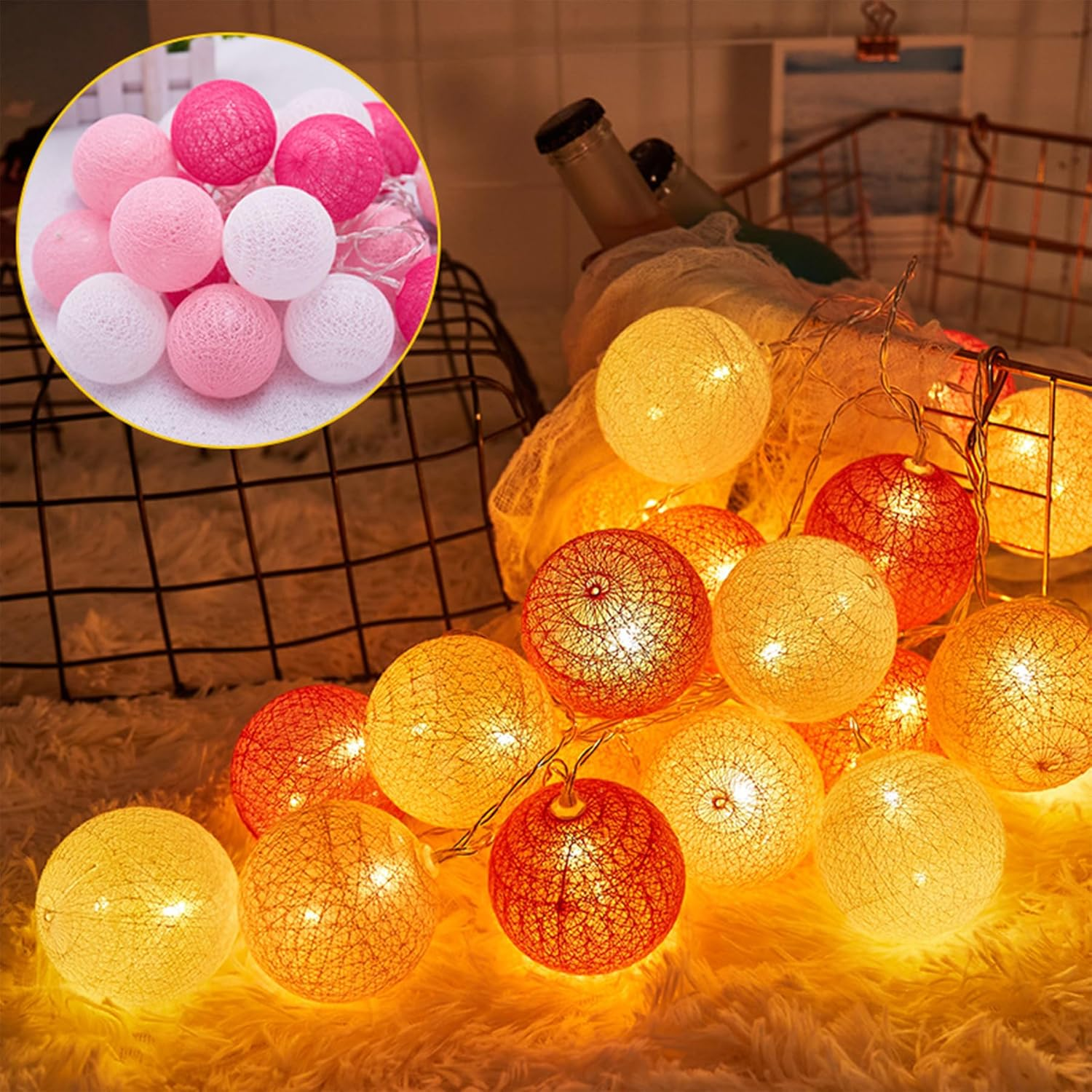 LED Fairy Lights, Cotton Balls, 300 Cm, 20 LED Balls Fairy Lights, Battery Operated, Cotton Ball Fairy Lights for Christmas, Wedding, Children'S Room, Party Decoration image number 6