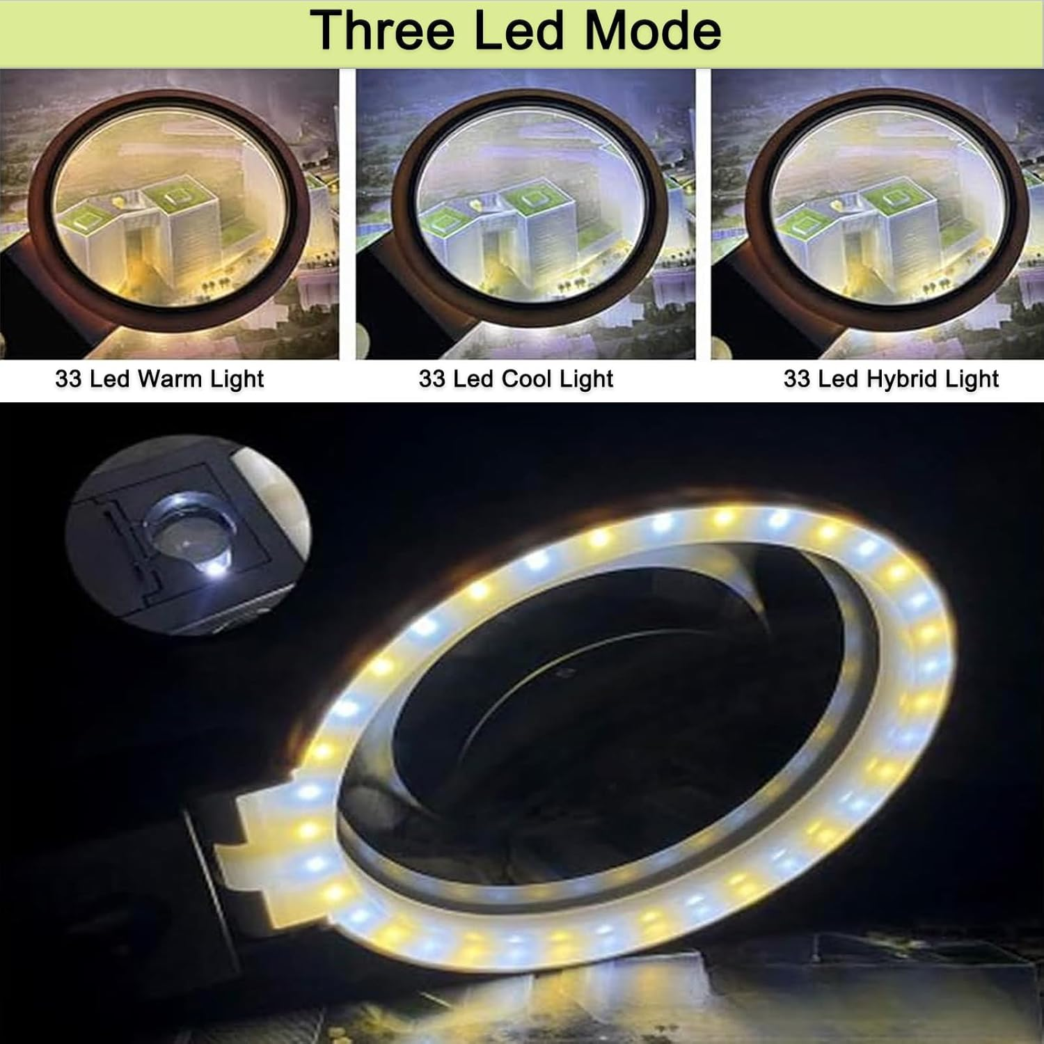 Hands-Free Magnifying Glass with 33 LED Lights,25X Stand Foldable Handheld Magnifying Glass for Coins Jewelry Crafts Hobby Seniors Reading Needle Threading Watch Repair Soldering Close Work