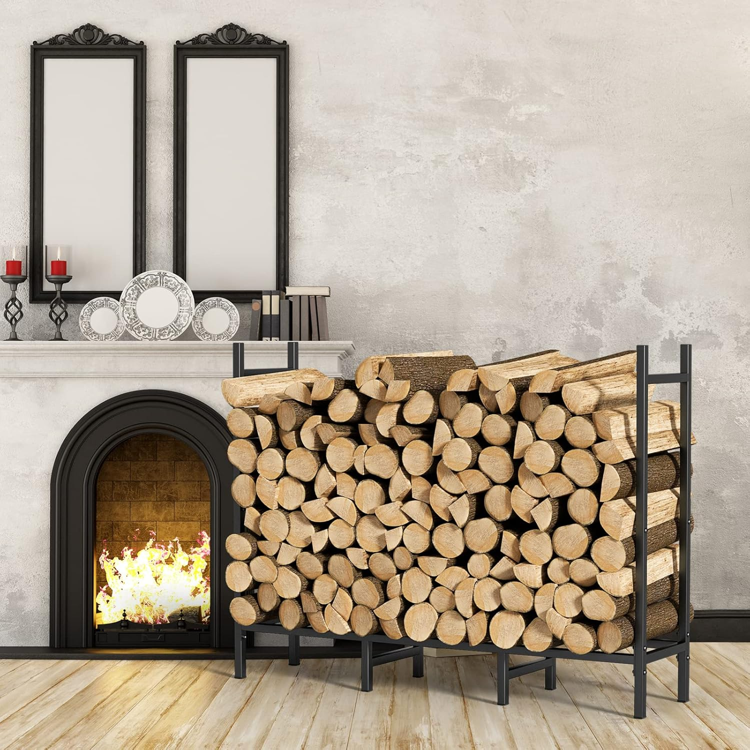 CADUKE Firewood Log Rack with Cover 5.3Ft Outdoor Waterproof Storage Fireplace Holder for Fire Wood Indoors Adjustable Heavy Duty Rack, Black 500D Oxford Fabric PVC Backing LT-K170 image number 5
