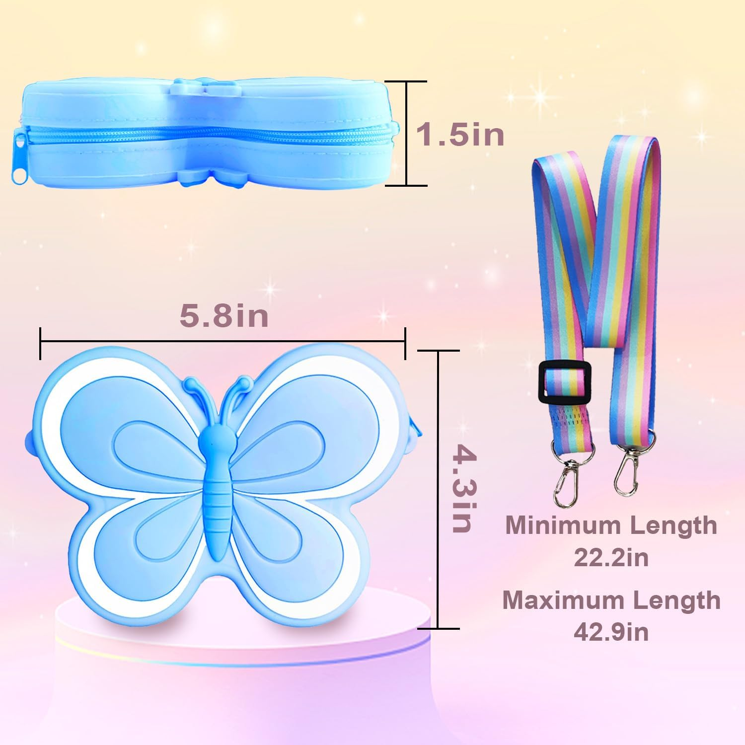 Girls Purse, Toddler Gifts Wallet for Girls, Toddler Crossbody Purse for Little Girls, Cute Mini Wallet, Novelty Small Shoulder Bag/Handbag for Kids with Detachable Strap(Butterfly) (Blue) - Pink image number 5