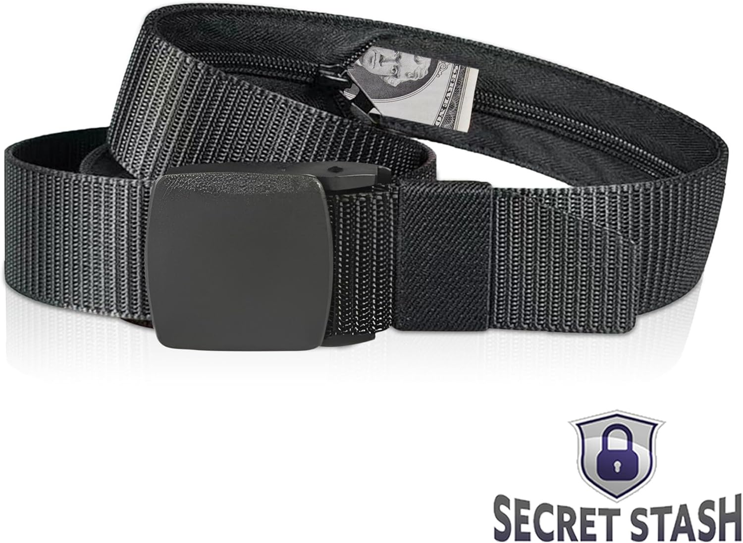 Security Money Belt with Hidden Money Pocket - Nylon Tactical Belt for Men & Women with Zinc Alloy Buckle - Anti-Theft Wallet, Black, Large - 44 (Fits 42-46 Inch Waist) image number 4