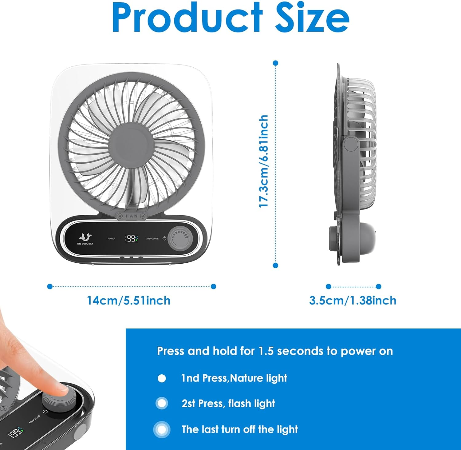 Simpeak Desk Fan Usb Rechargeable Fan, 199 Speed Portable Travel Fan, Operated 3-10 Hours, Silent Personal Small Table Fans for Bedroom Office Summer Outdoor (Grey) - Grey image number 5