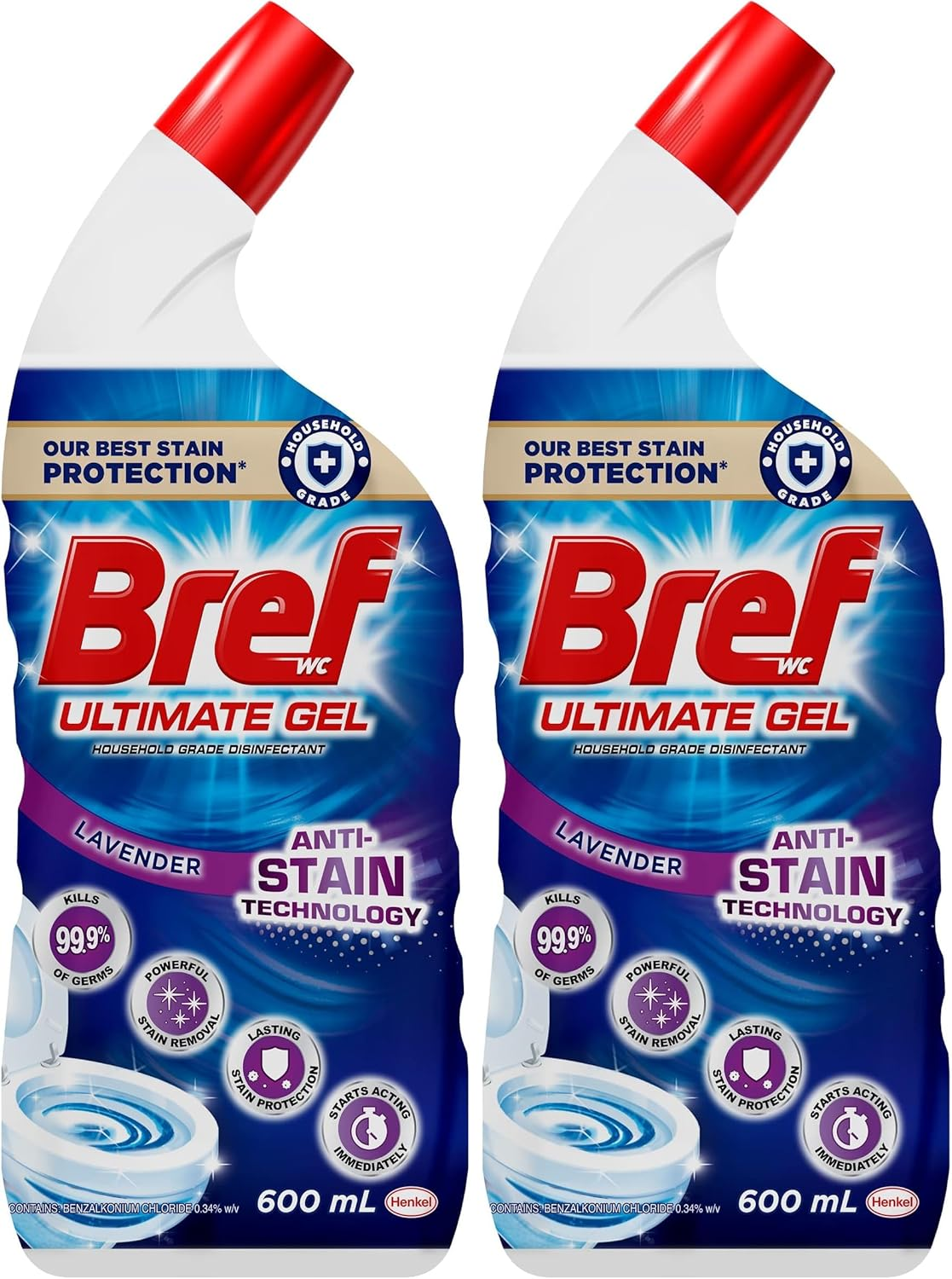 Bref Ultimate Gel anti Stain Technology Lavender Toilet Cleaner, 600 Ml (Pack of 2)