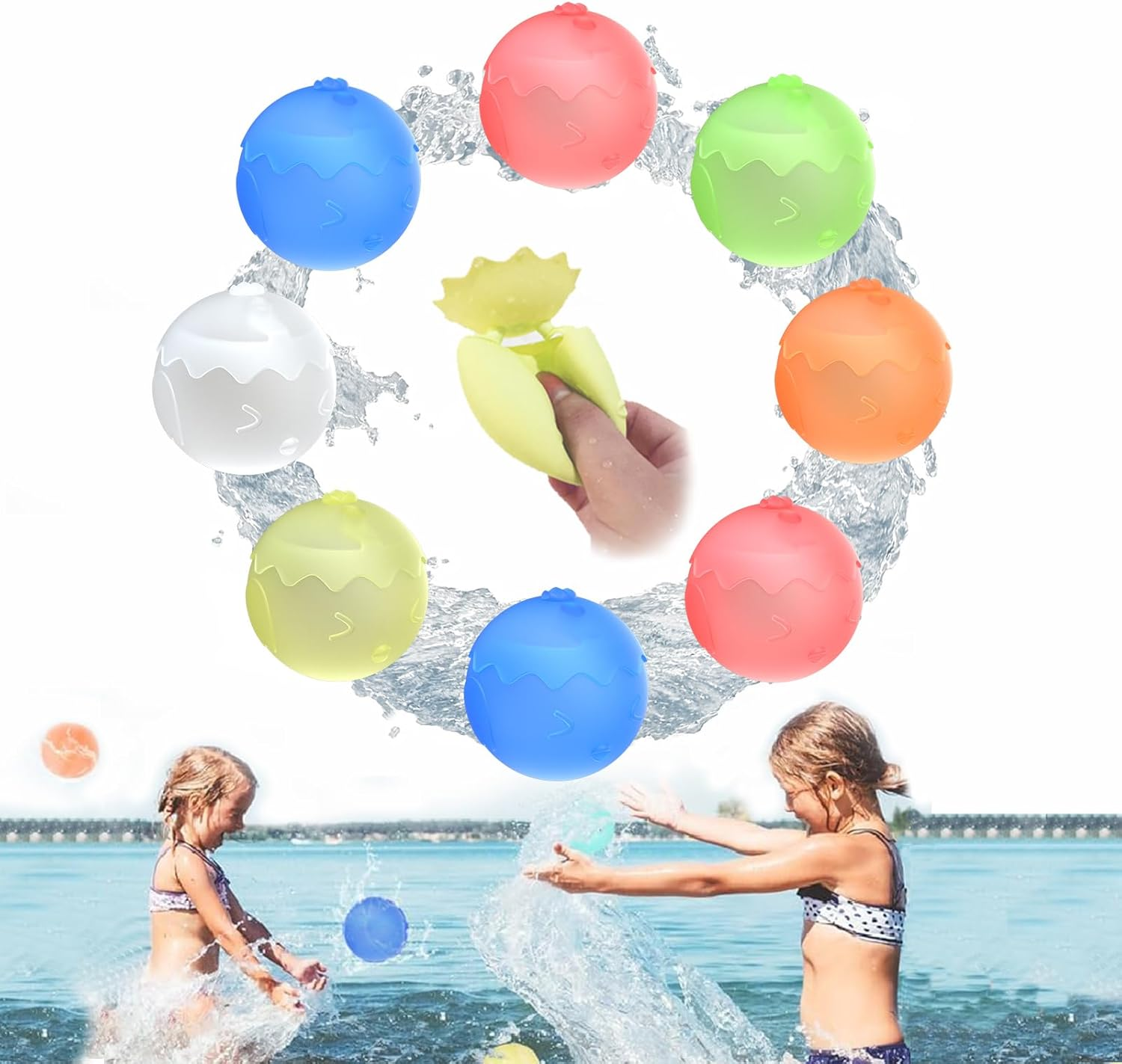 8Pcs Reusable Water Balloons, 6 Color Silicone Self Sealing Water Balls, Water Toys for Kids and Adults, Soft Water Bombs Fun Outdoor Beach Bath Water Toys Summer Swimming Pool Party Supplies image number 6