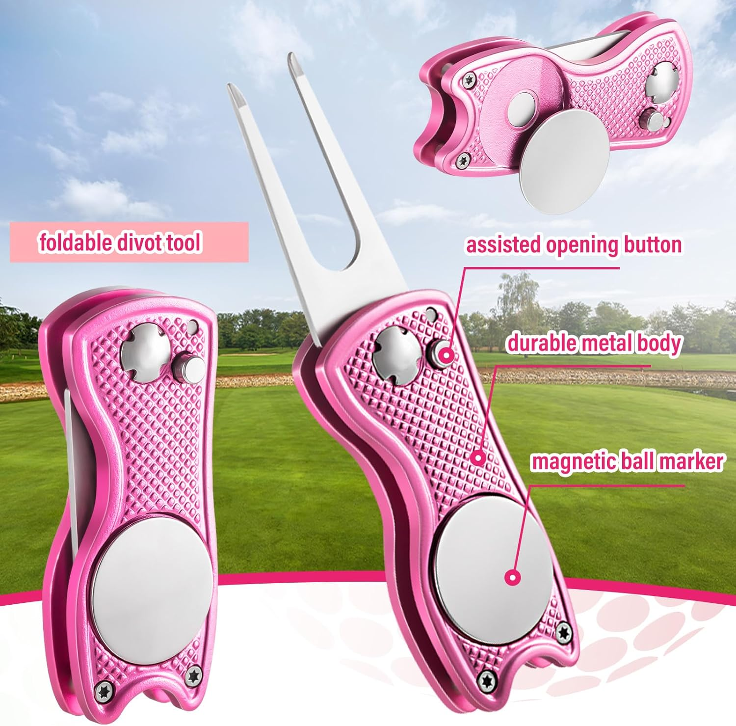 Liliful 12 Pcs Golf Accessories Kit, Include Golf Tees Golf Towel Golf Ball Bag with Hook Cleaner Brush Divot Tool with Magnetic Ball Marker for Women Ladies Golf Gifts image number 4