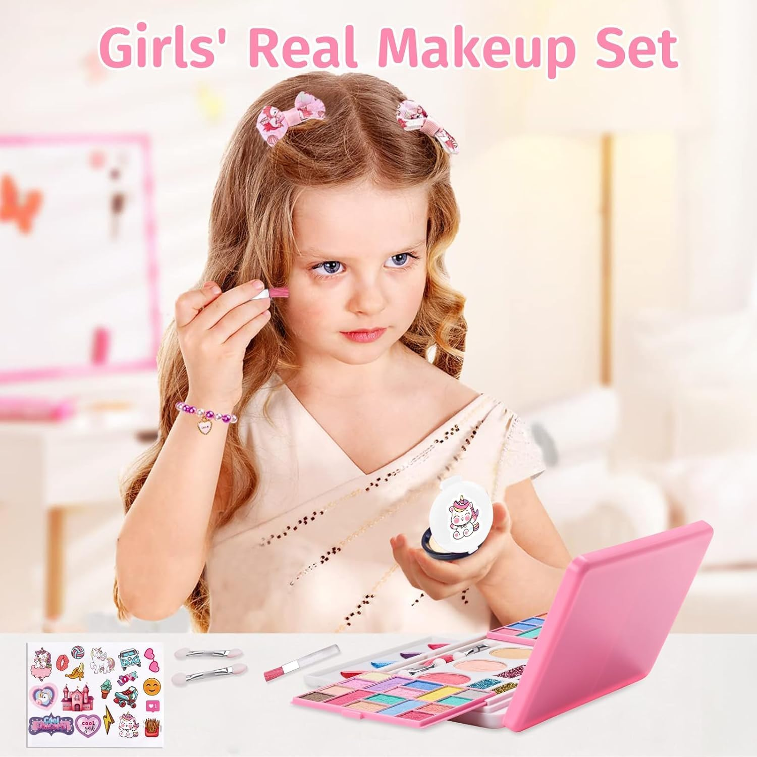Kids Makeup Kit for Girls, Real Washable Cosmetic Beauty Toy with Mirror and Stickers, Safe & Non-Toxic Makeup Set for 3-12 Year Old Kids Toddler Girl Toys image number 1